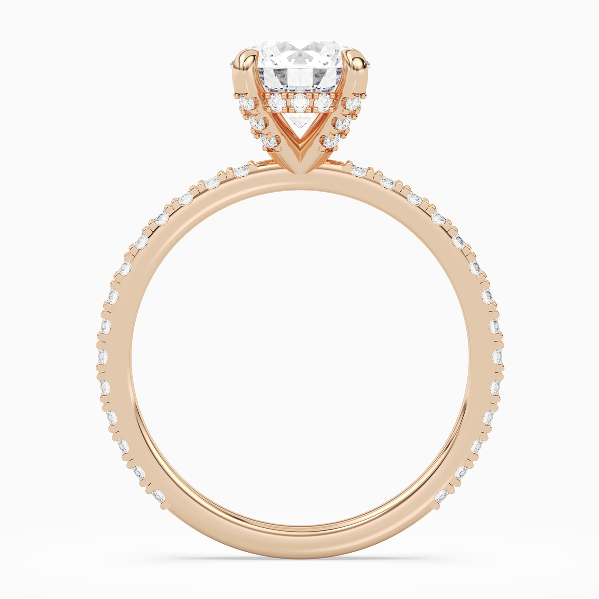 Round Hidden Halo Accent Luxe Pavé in 14K Rose Gold side profile
