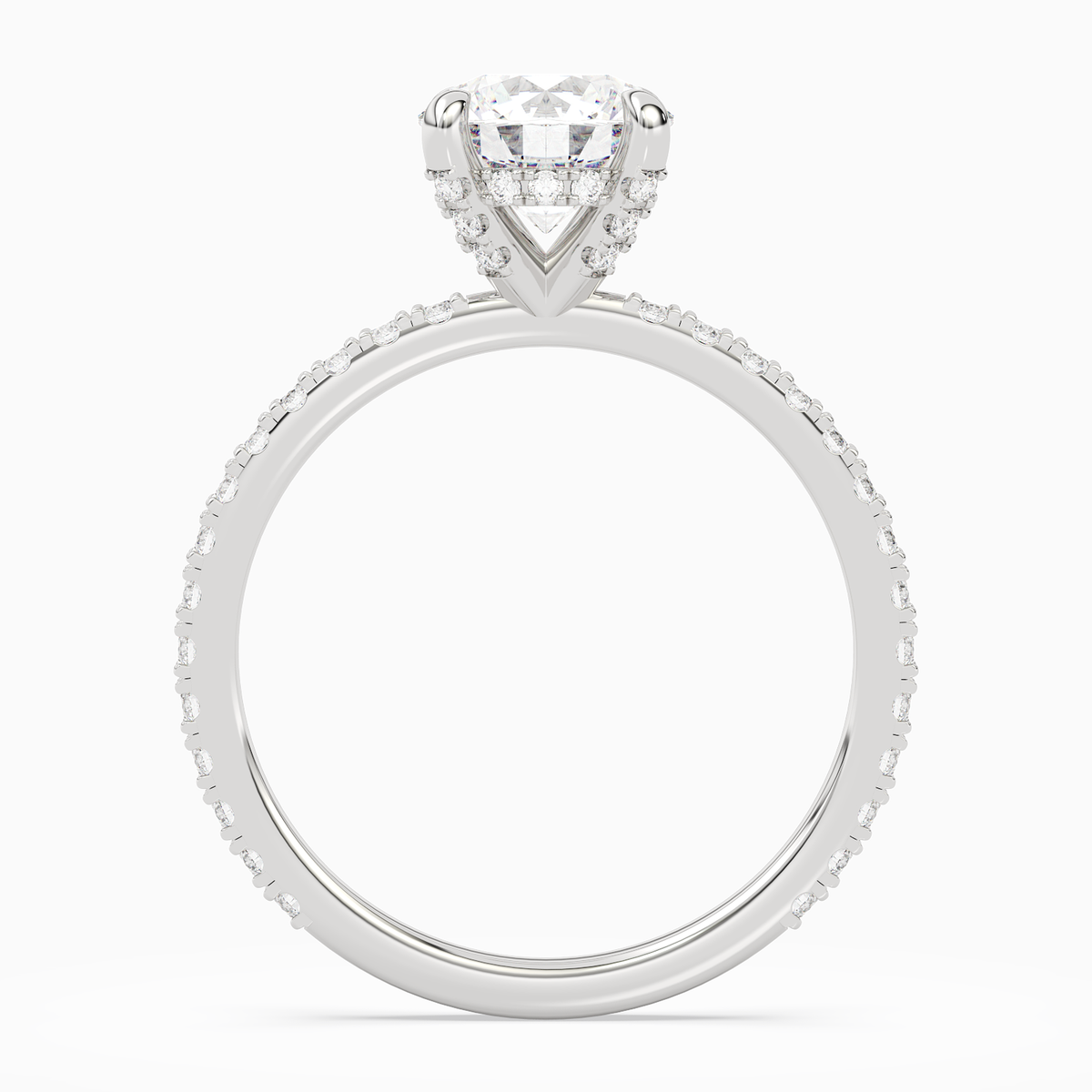 Round Hidden Halo Accent Luxe Pavé in 14K White Gold side profile