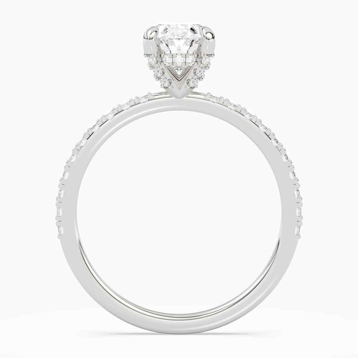 Oval Hidden Halo Accent Pavé in 14K White Gold side profile