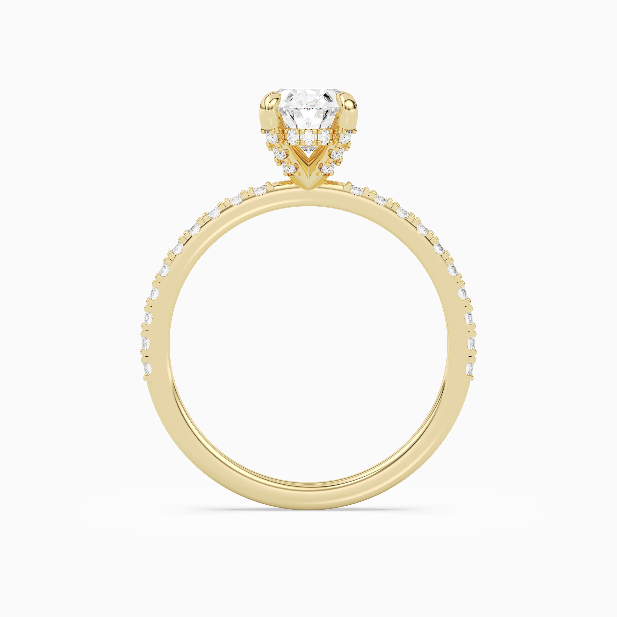 Oval Hidden Halo Accent Pavé in 18K Yellow Gold side profile