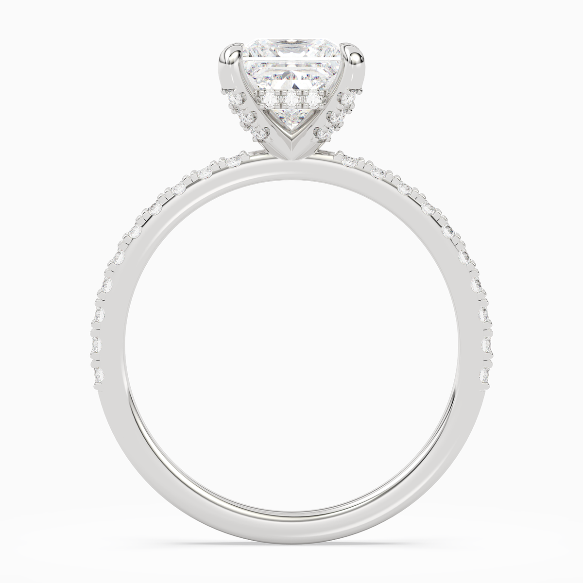 Princess Hidden Halo Accent Pavé in 14K White Gold side profile
