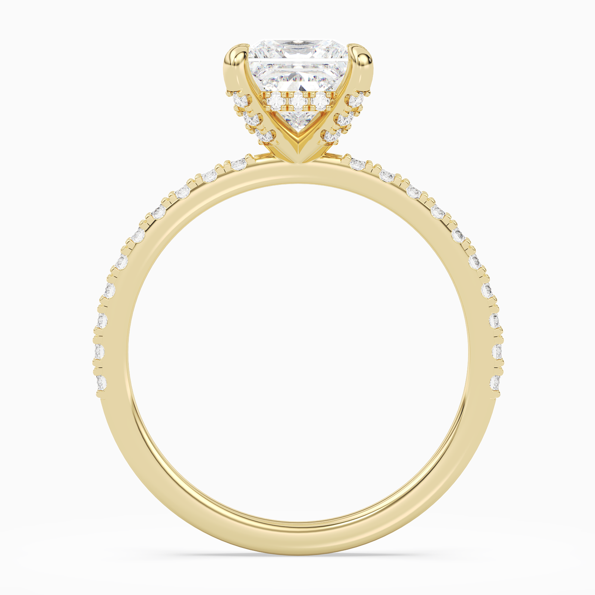 Princess Hidden Halo Accent Pavé in 14K Yellow Gold side profile
