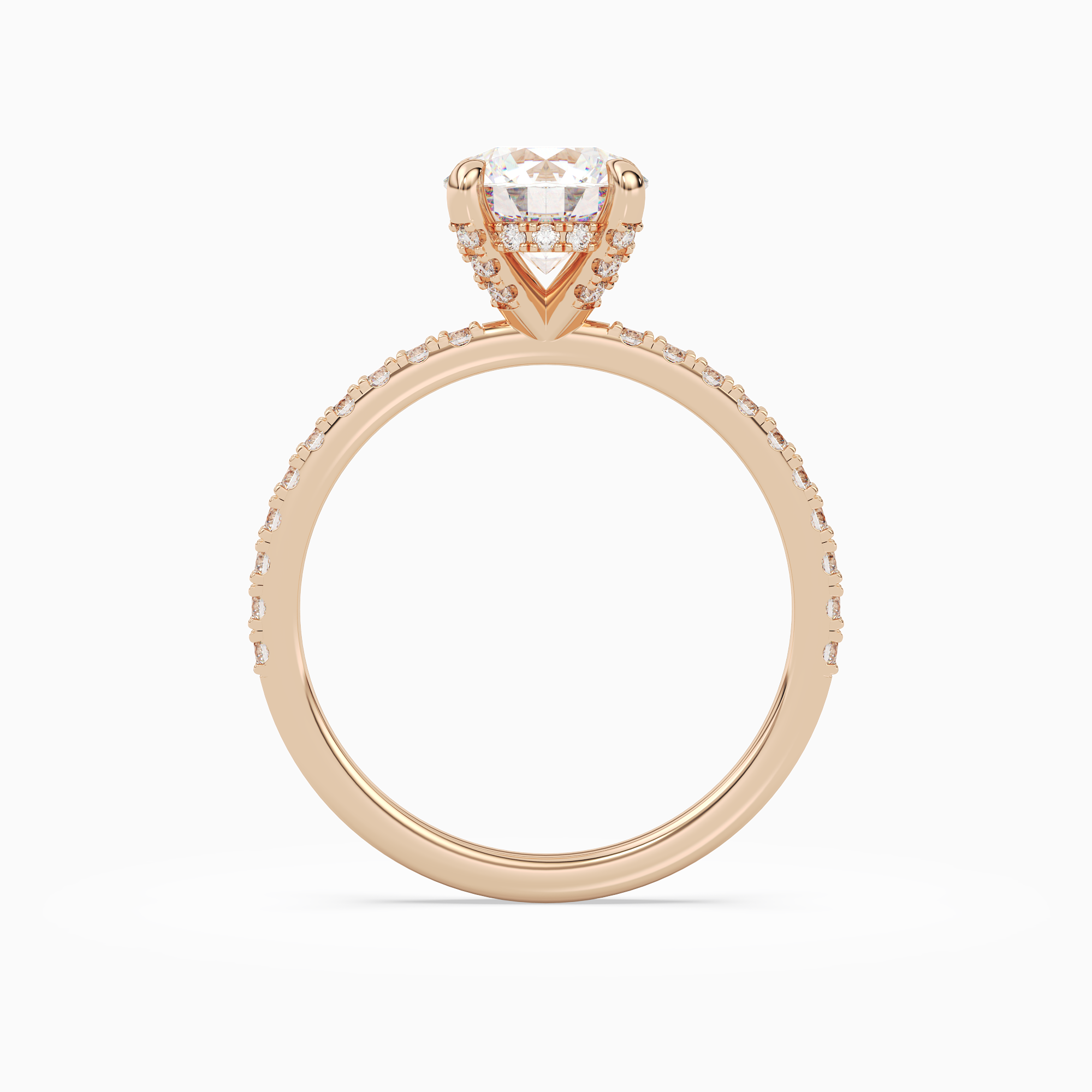 Round Hidden Halo Accent Pavé in 14K Rose Gold side profile
