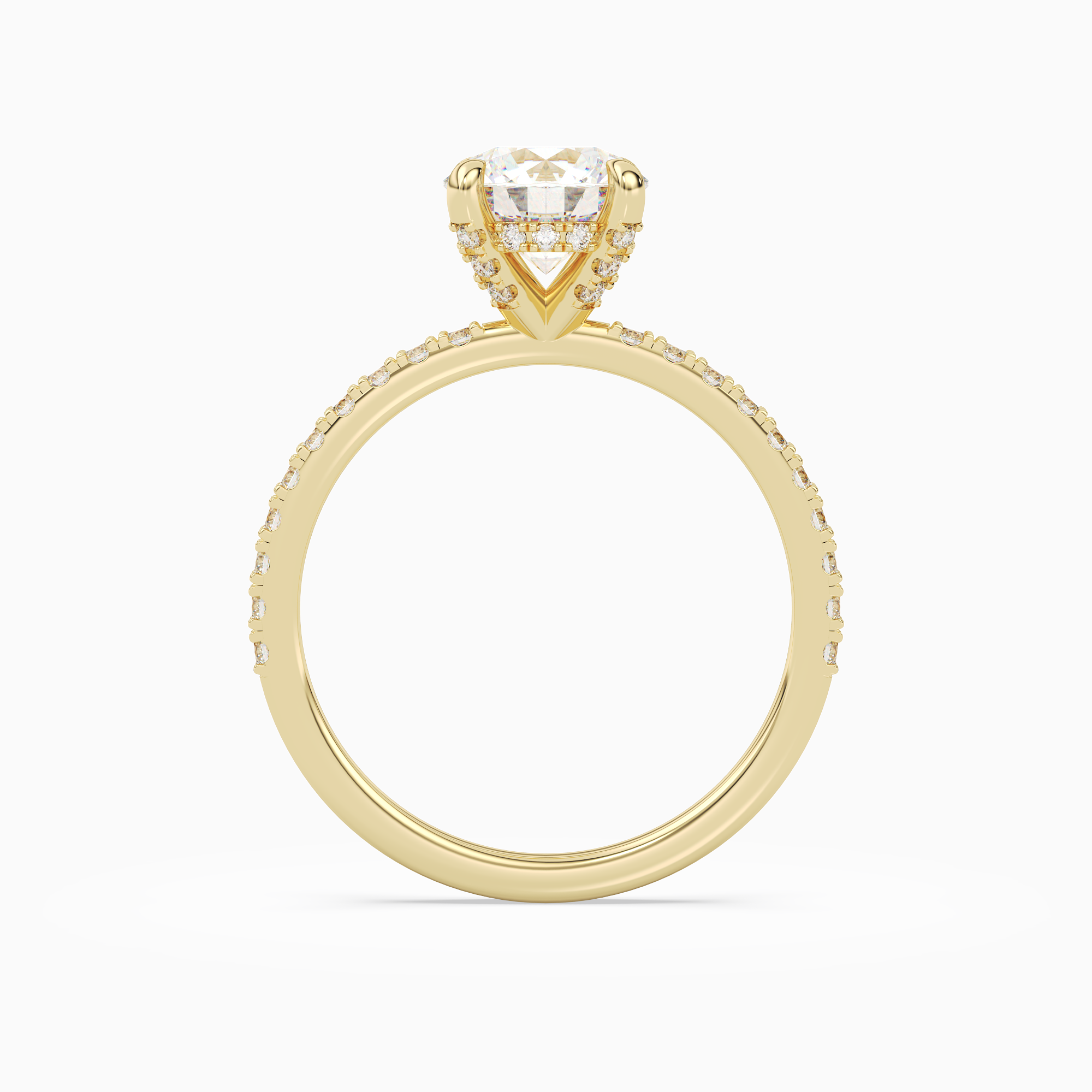 Round Hidden Halo Accent Pavé in 18K Yellow Gold side profile