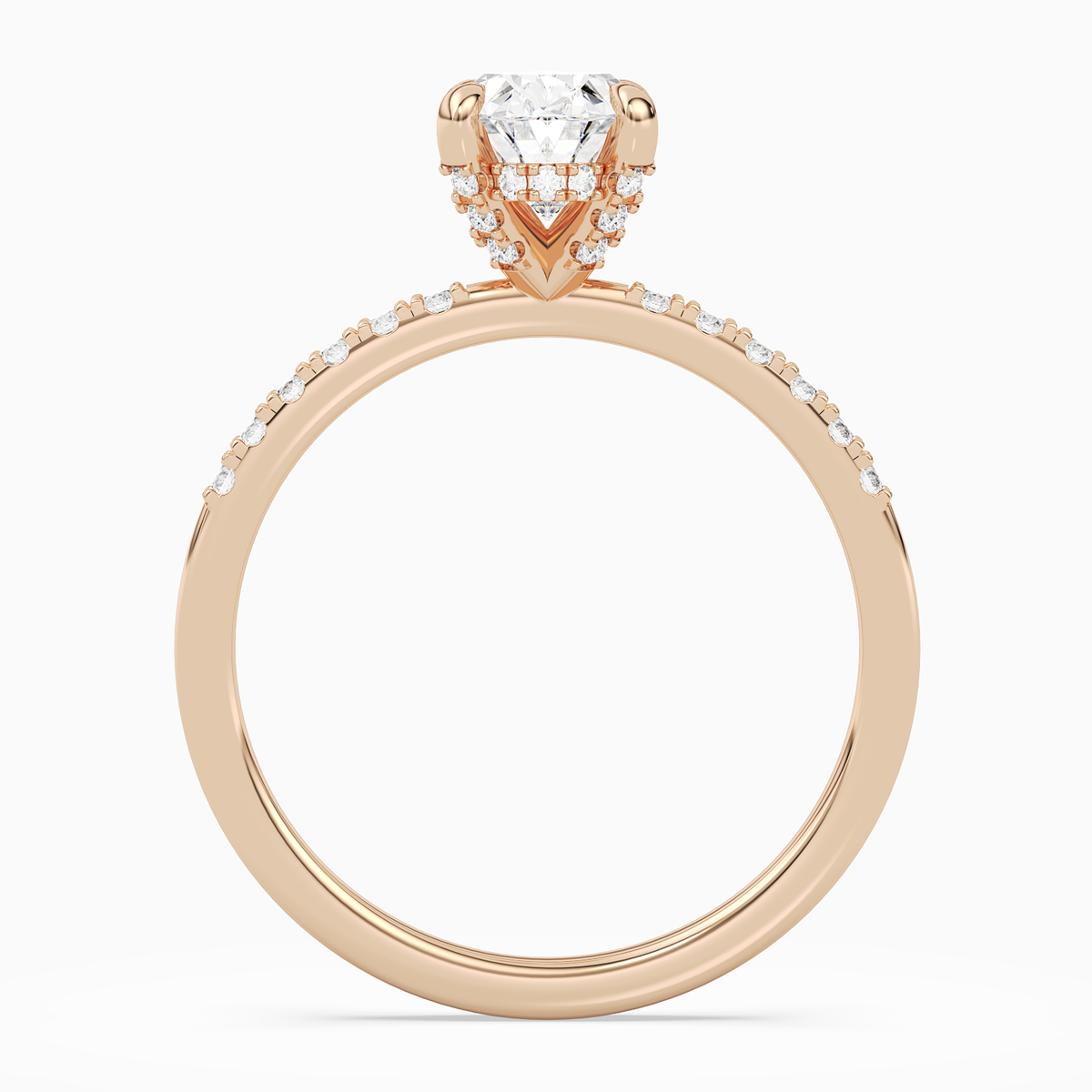 Oval Hidden Halo Accent Petite Pavé in 14K Rose Gold side profile