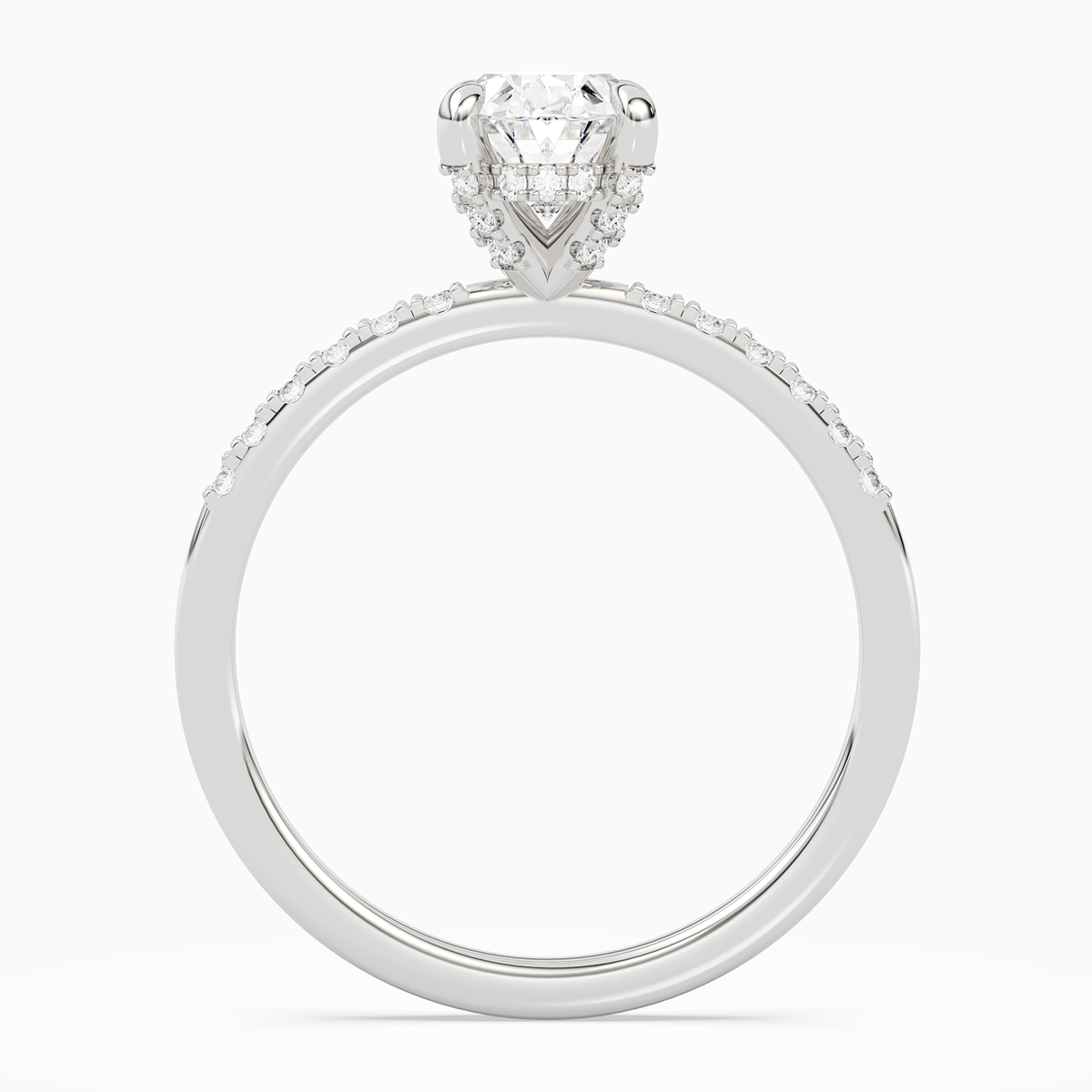 Oval Hidden Halo Accent Petite Pavé in 14K White Gold side profile