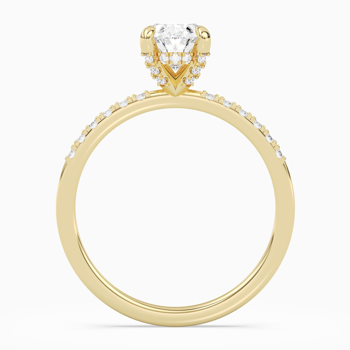 Oval Hidden Halo Accent Petite Pavé in 18K Yellow Gold side profile