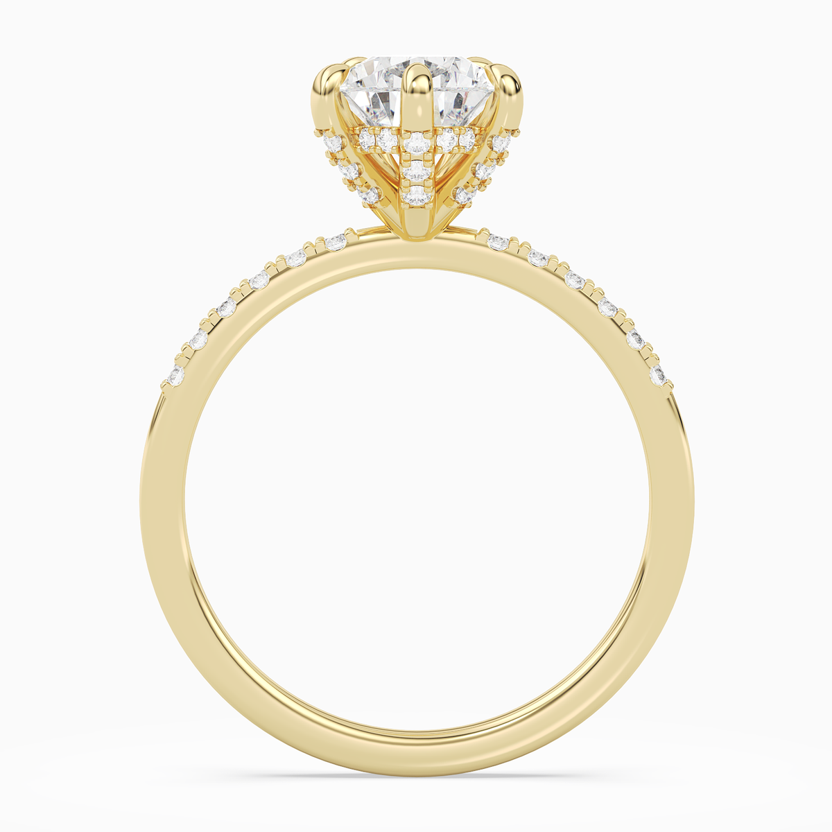 Pear Hidden Halo Accent Petite Pavé in 18K Yellow Gold side profile