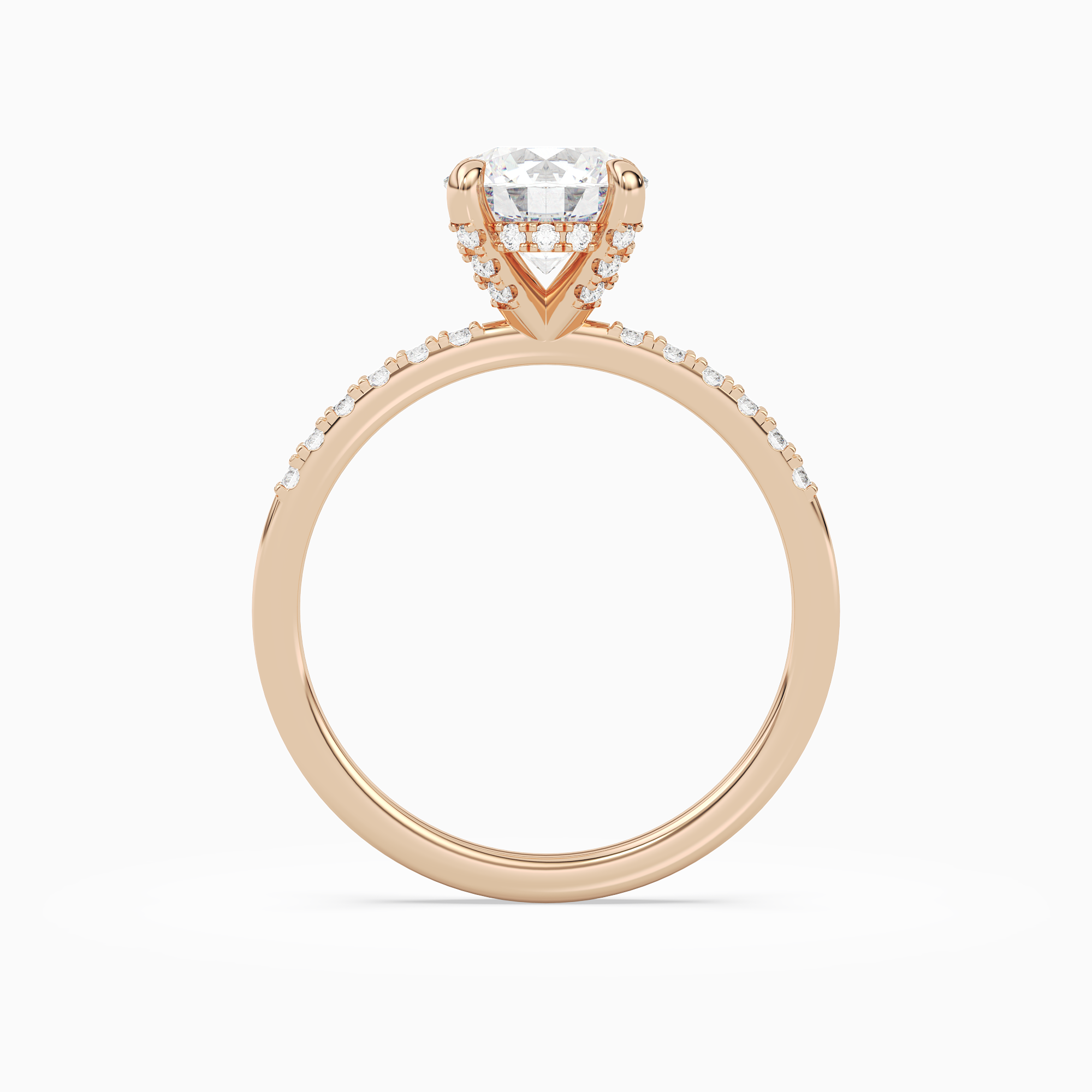 Round Hidden Halo Accent Petite Pavé in 14K Rose Gold side profile
