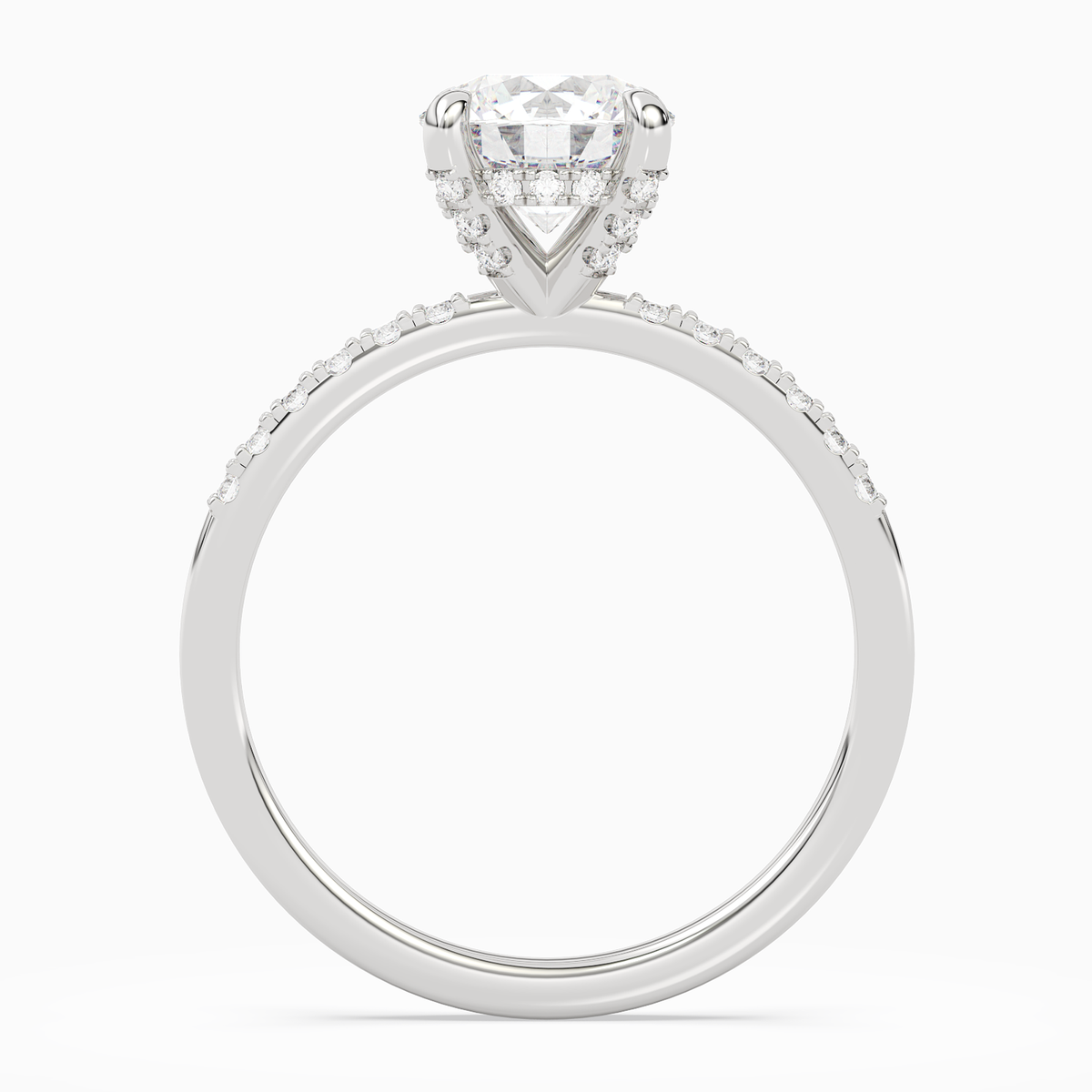 Round Hidden Halo Accent Petite Pavé in 14K White Gold side profile