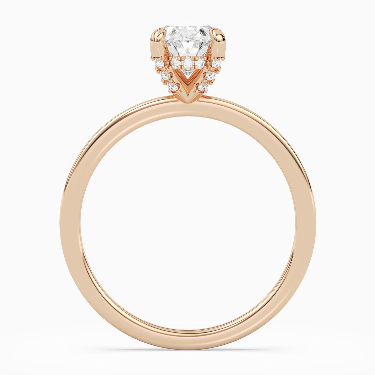 Oval Hidden Halo Accent Plain in 14K Rose Gold side profile