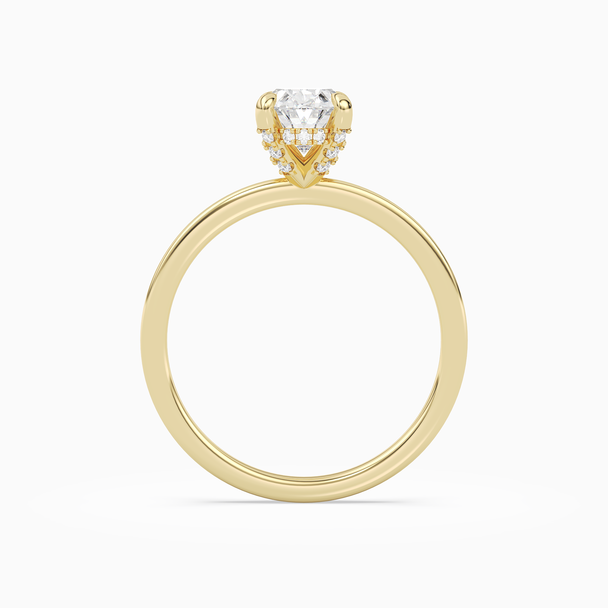 Oval Hidden Halo Accent Plain in 18K Yellow Gold side profile