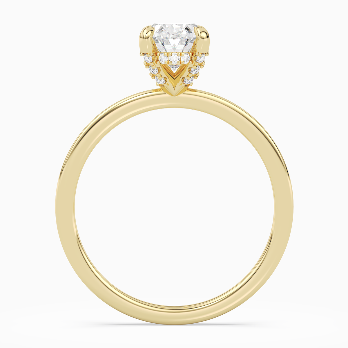 Oval Hidden Halo Accent Plain in 18K Yellow Gold side profile