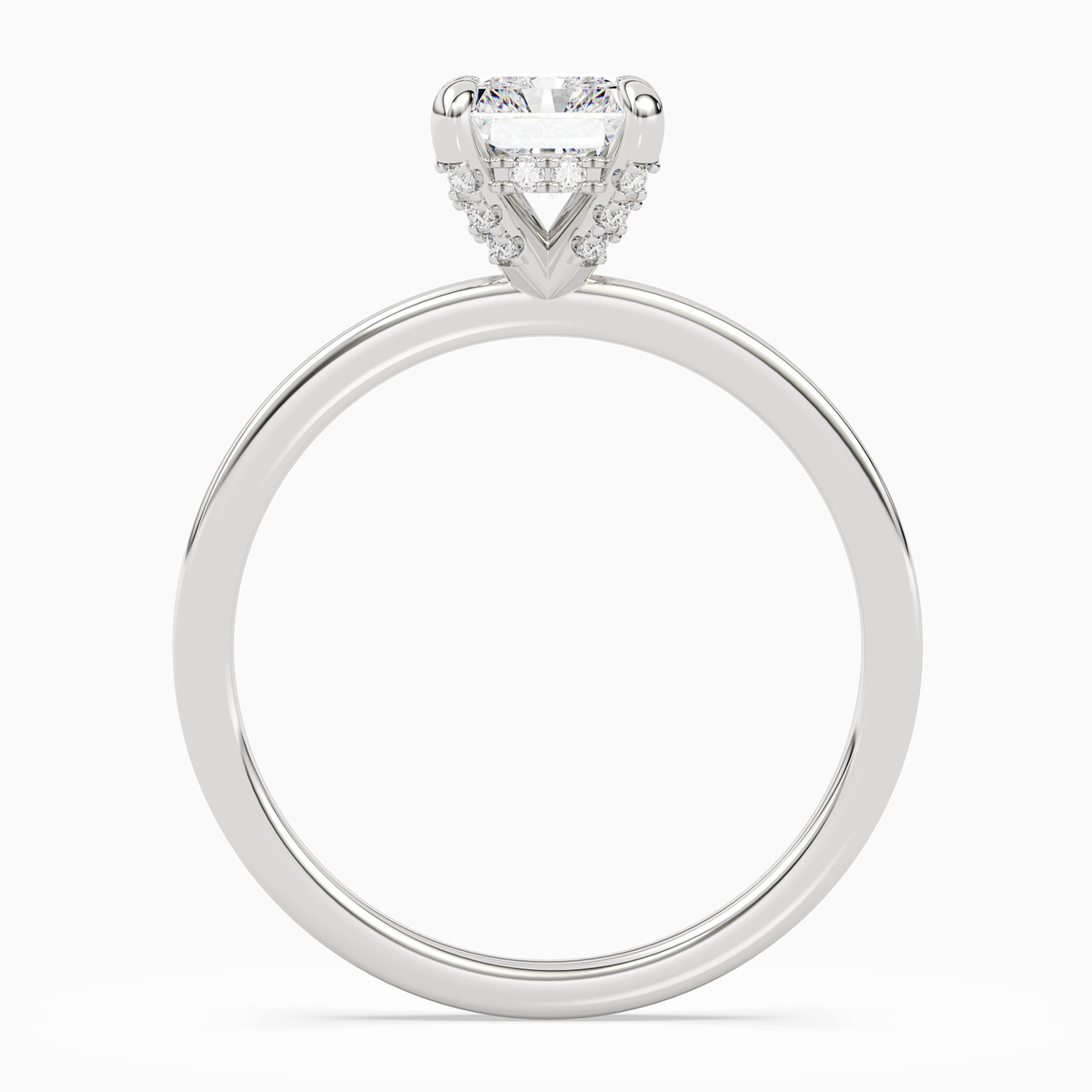 Radiant Hidden Halo Accent Plain in 14K White Gold side profile