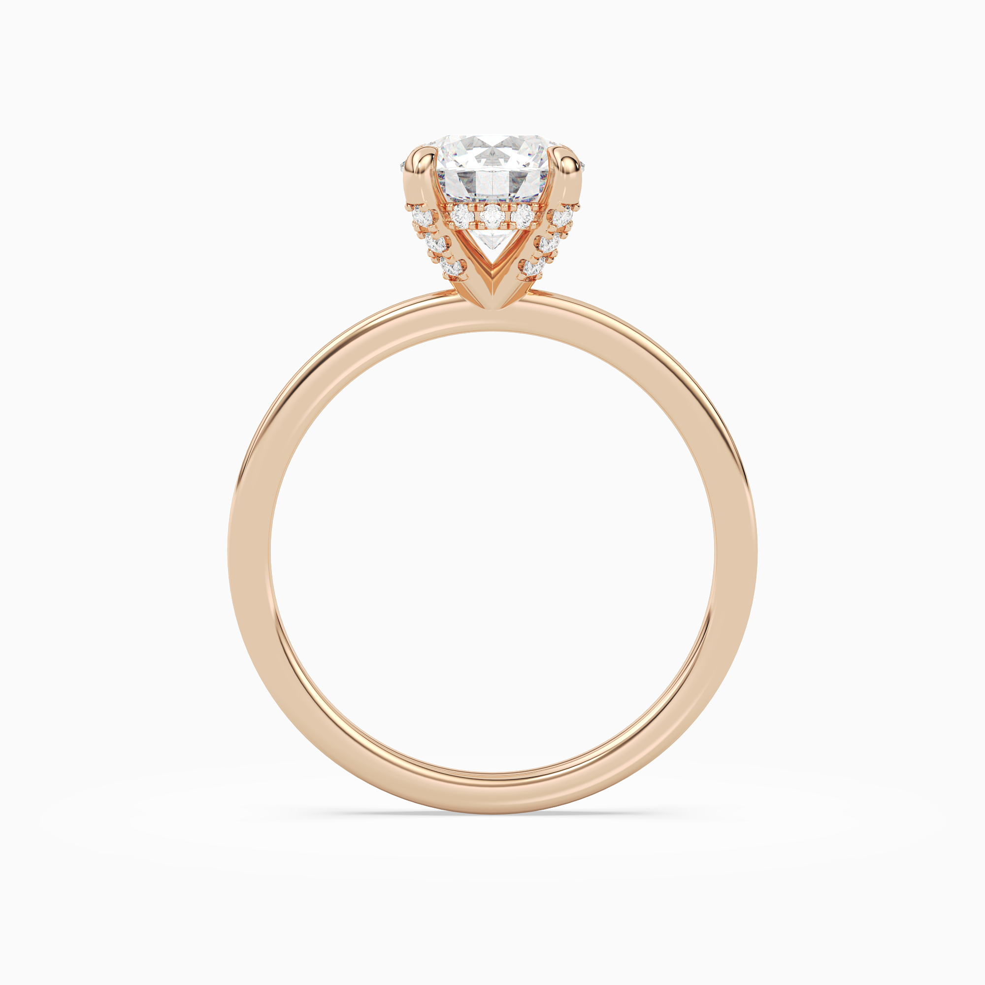 Round Hidden Halo Accent Plain in 14K Rose Gold side profile
