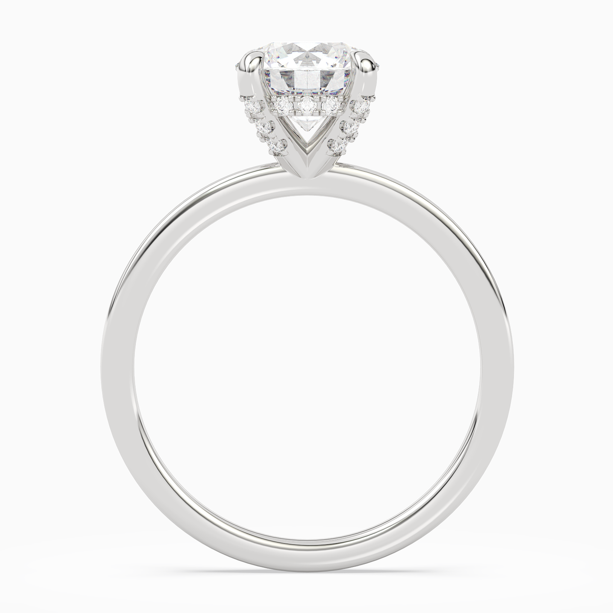 Round Hidden Halo Accent Plain in 14K White Gold side profile