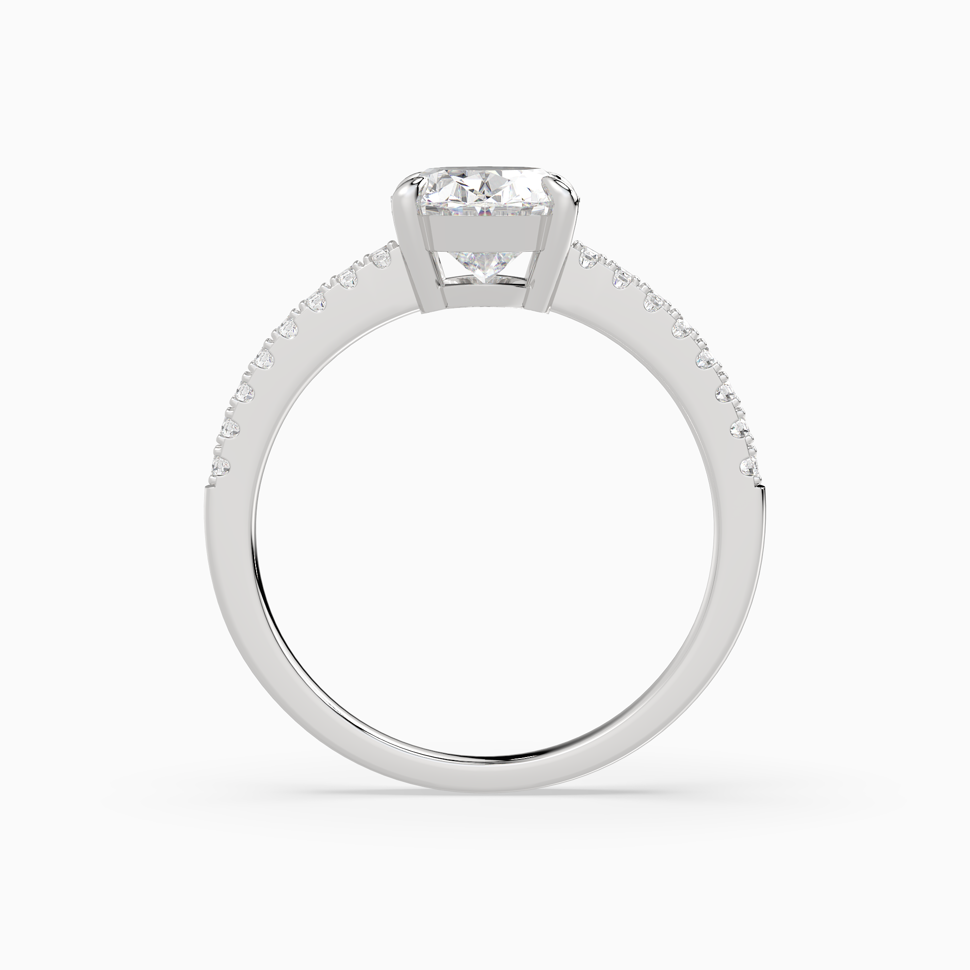 Oval Classic Basket Pavé Solitaire in 14K White Gold side profile
