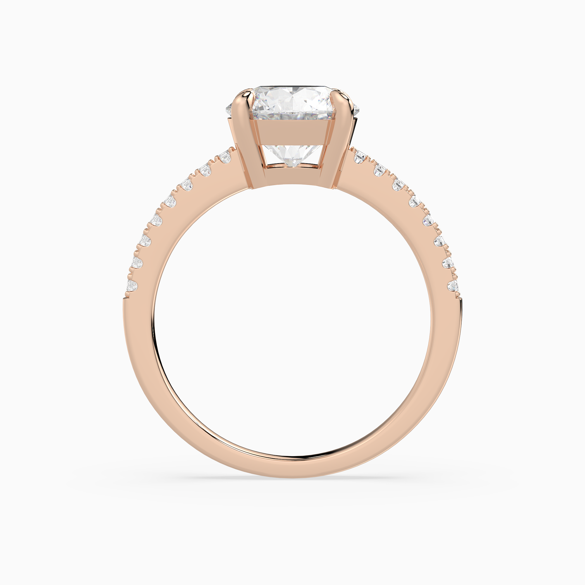 Round Classic Basket Pavé Solitaire in 14K Rose Gold side profile