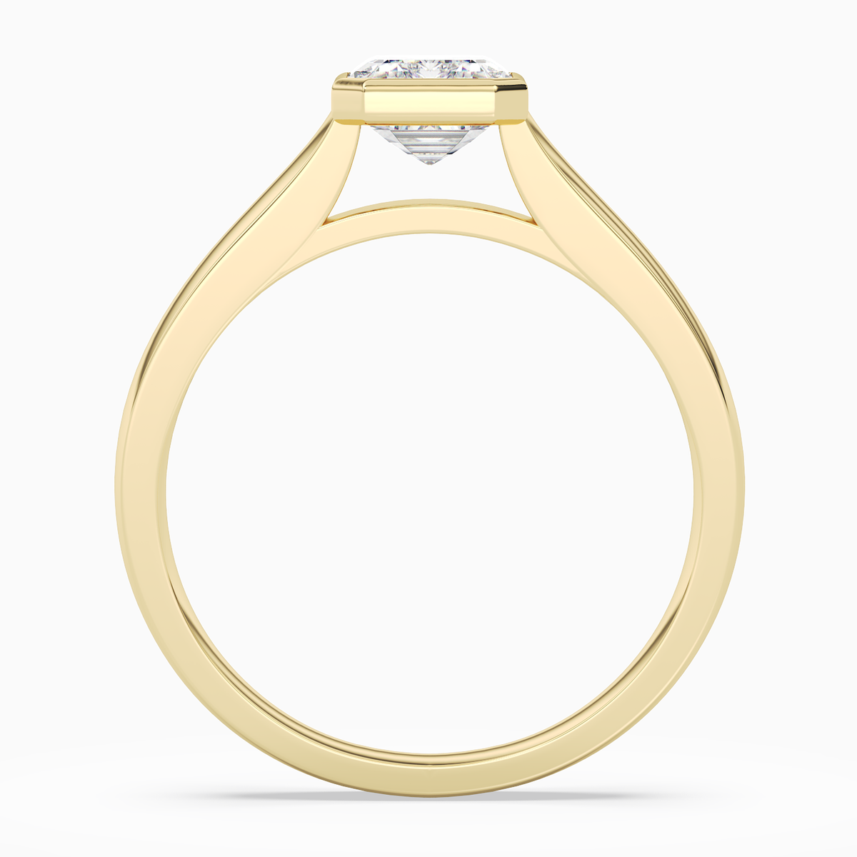 Emerald Wide Tapered Bezel Solitaire in 14K Yellow Gold side profile