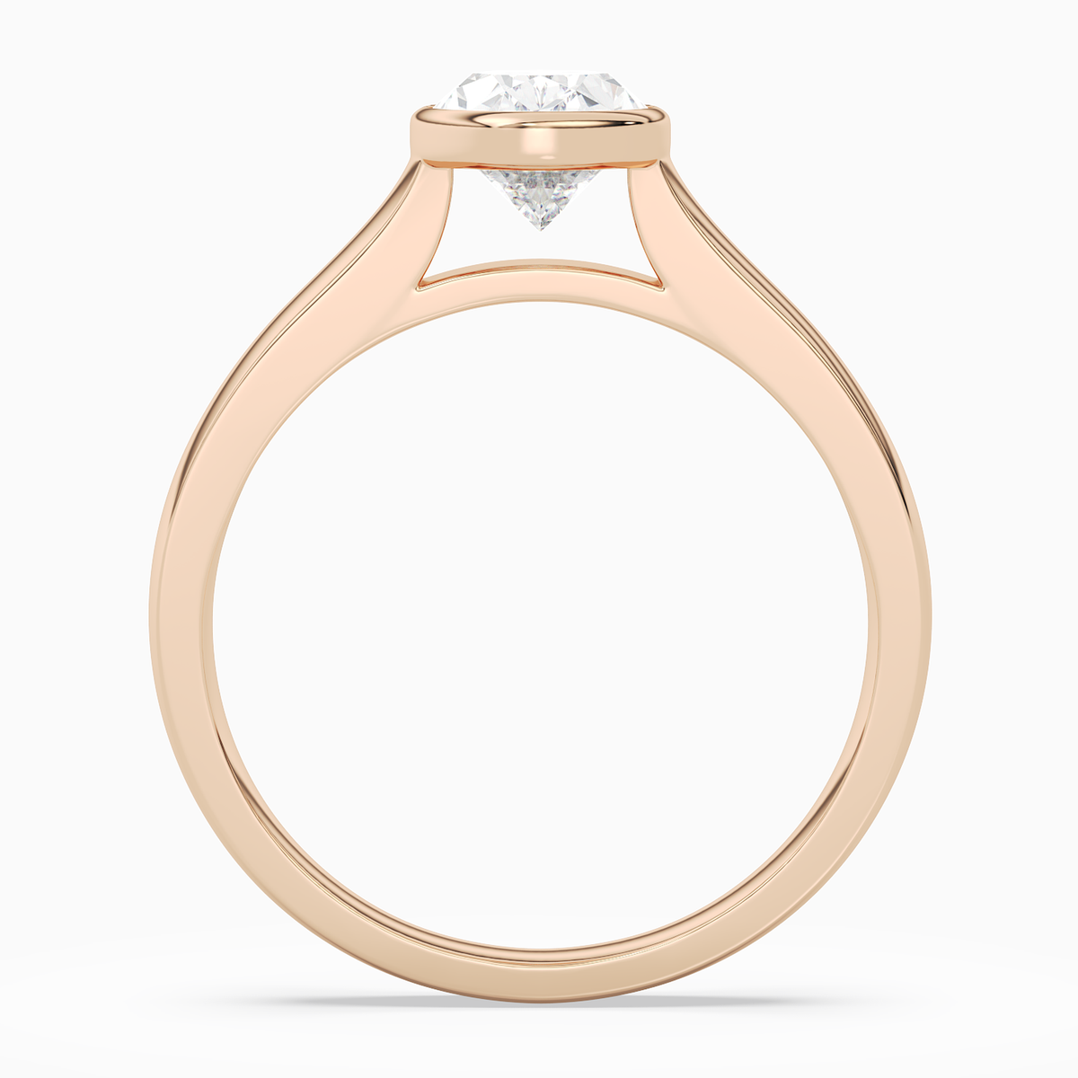 Oval Wide Tapered Bezel Solitaire in 14K Rose Gold side profile