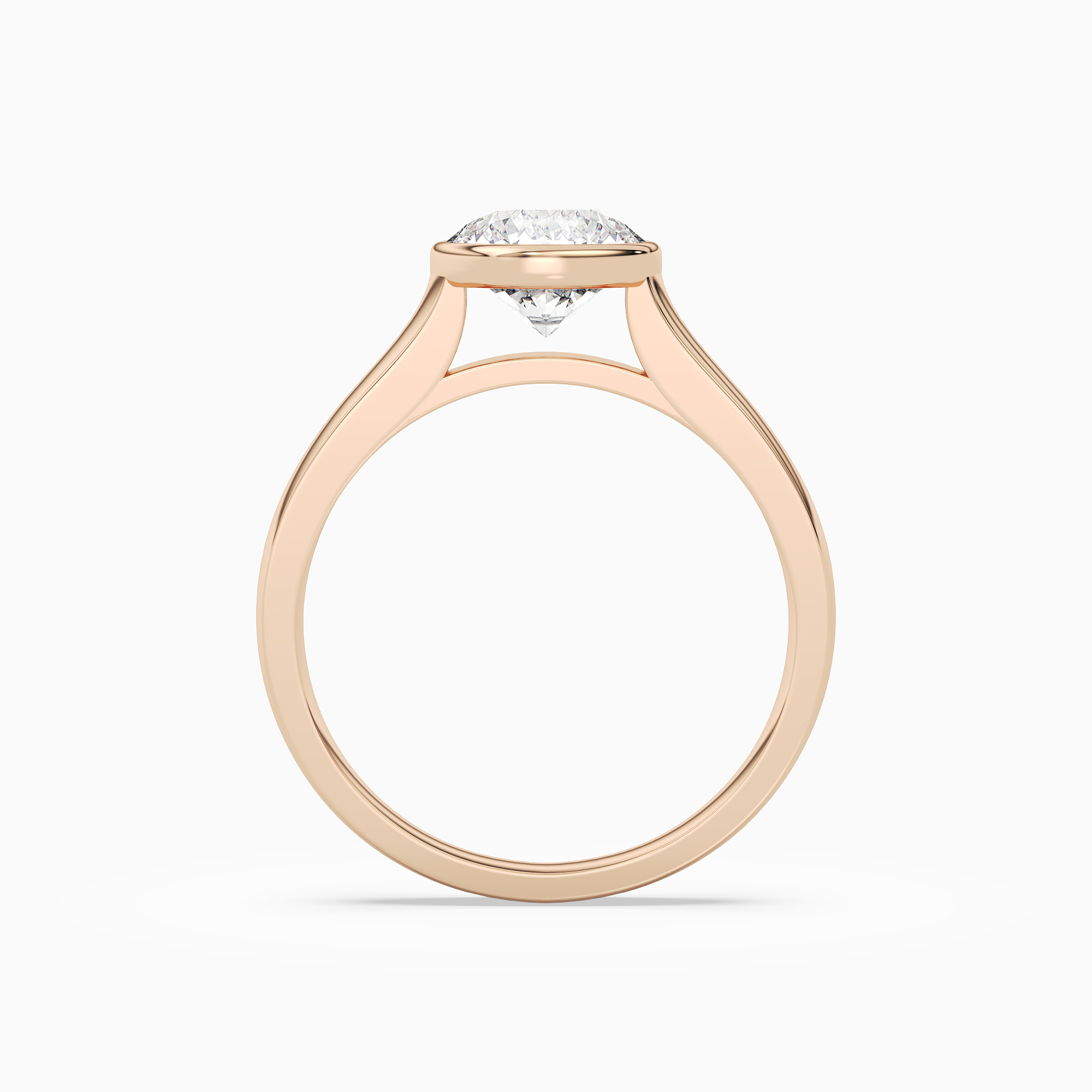 Round Wide Tapered Bezel Solitaire in 14K Rose Gold side profile