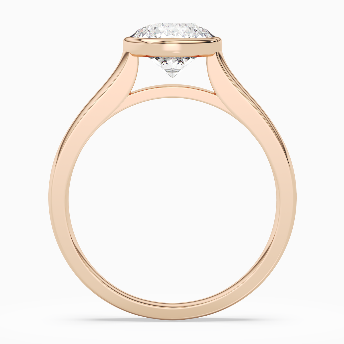 Round Wide Tapered Bezel Solitaire in 14K Rose Gold side profile