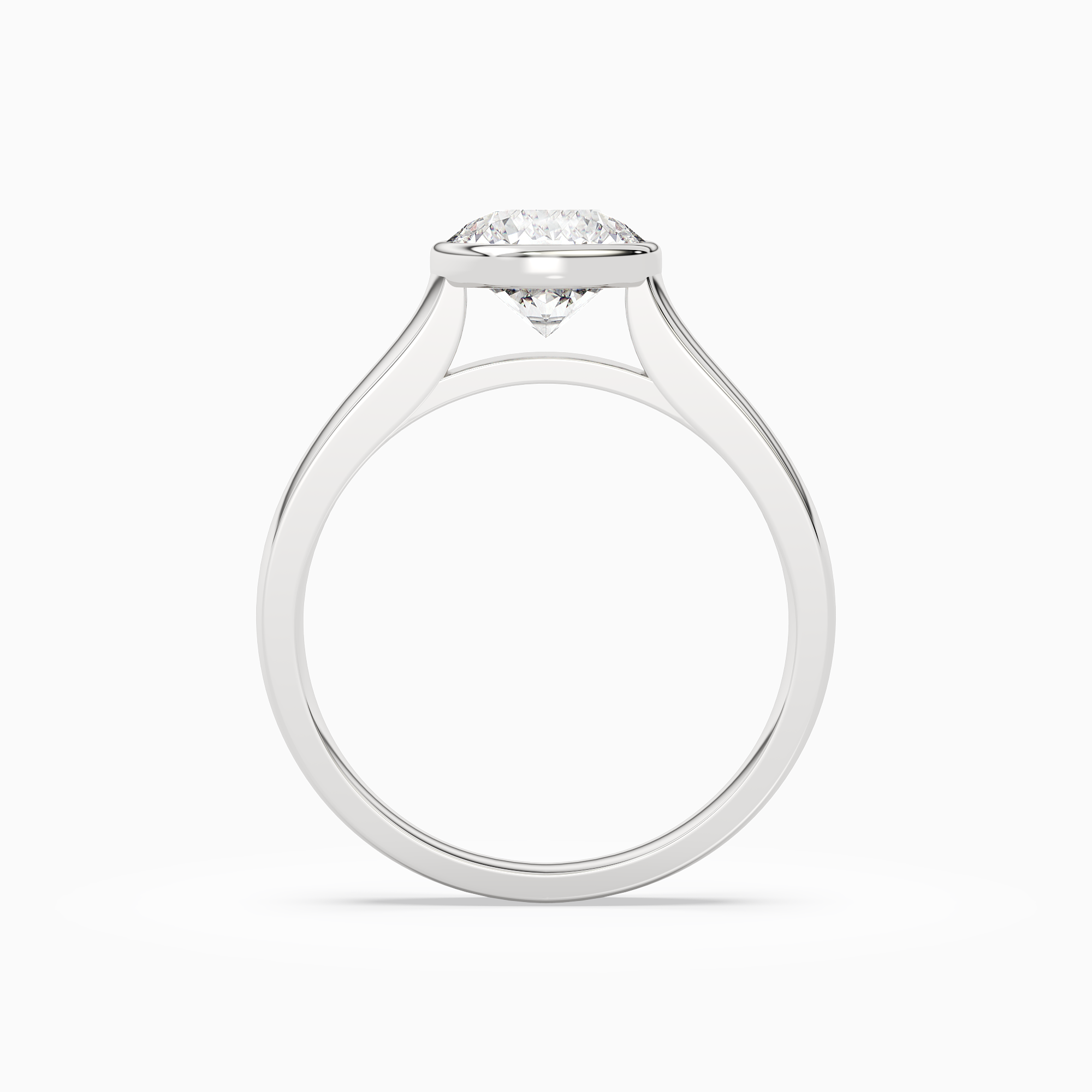 Round Wide Tapered Bezel Solitaire in 14K White Gold side profile