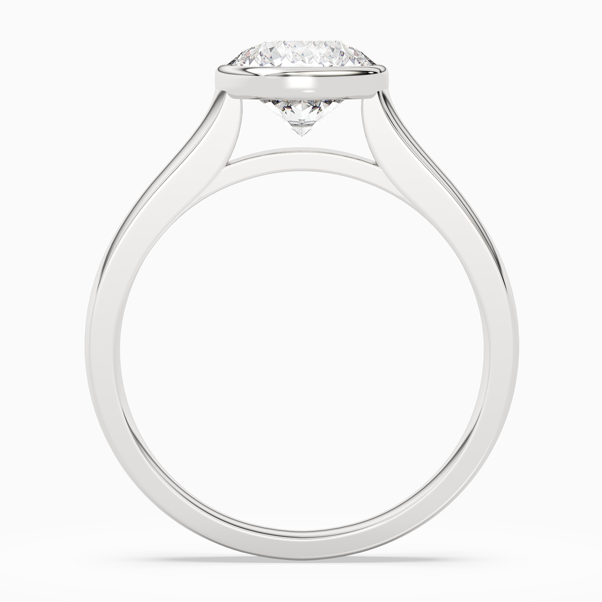Round Wide Tapered Bezel Solitaire in 14K White Gold side profile
