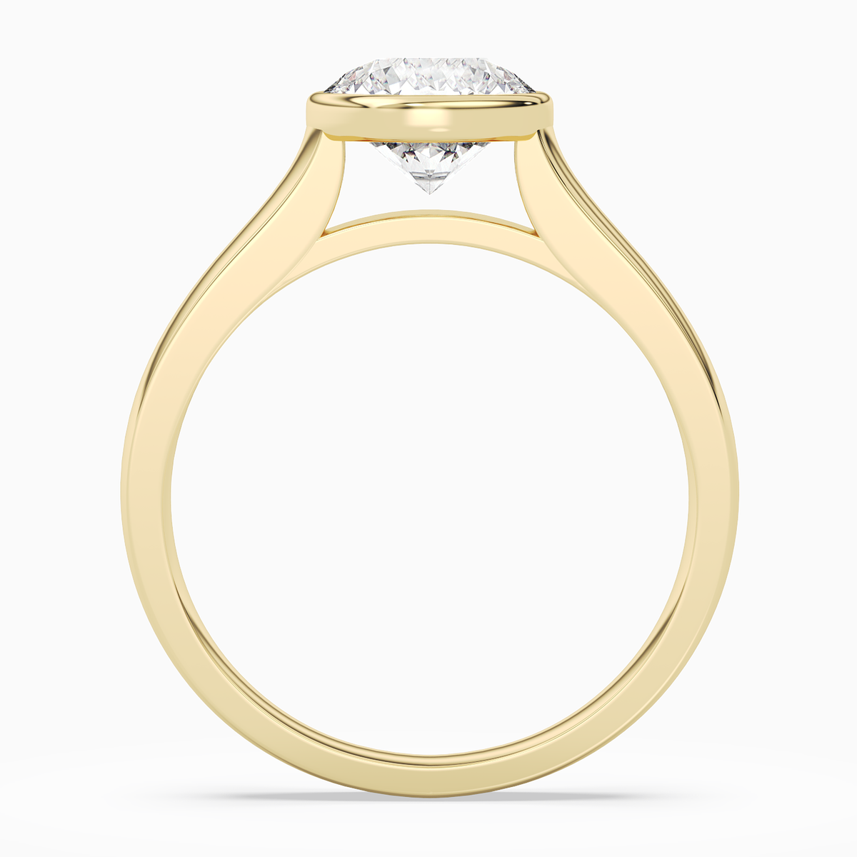 Round Wide Tapered Bezel Solitaire in 14K Yellow Gold side profile