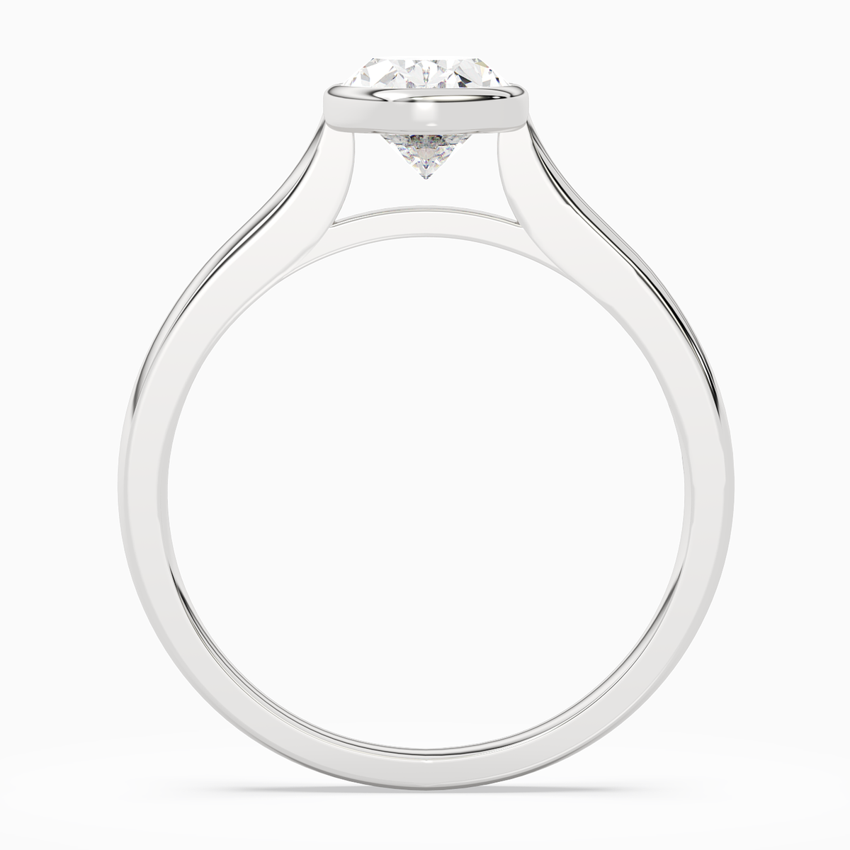 Oval Medium Tapered Bezel Solitaire in 14K White Gold side profile
