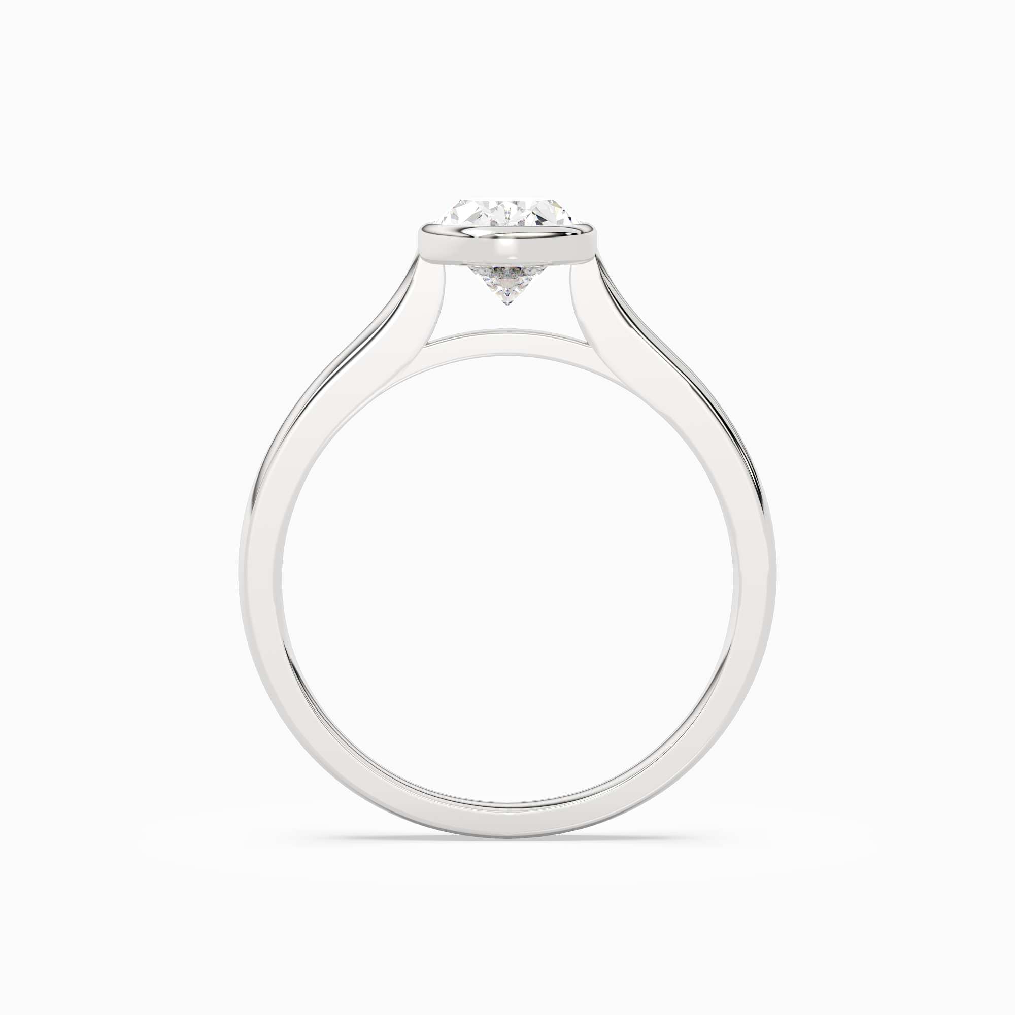 Oval Medium Tapered Bezel Solitaire in 18K White Gold side profile