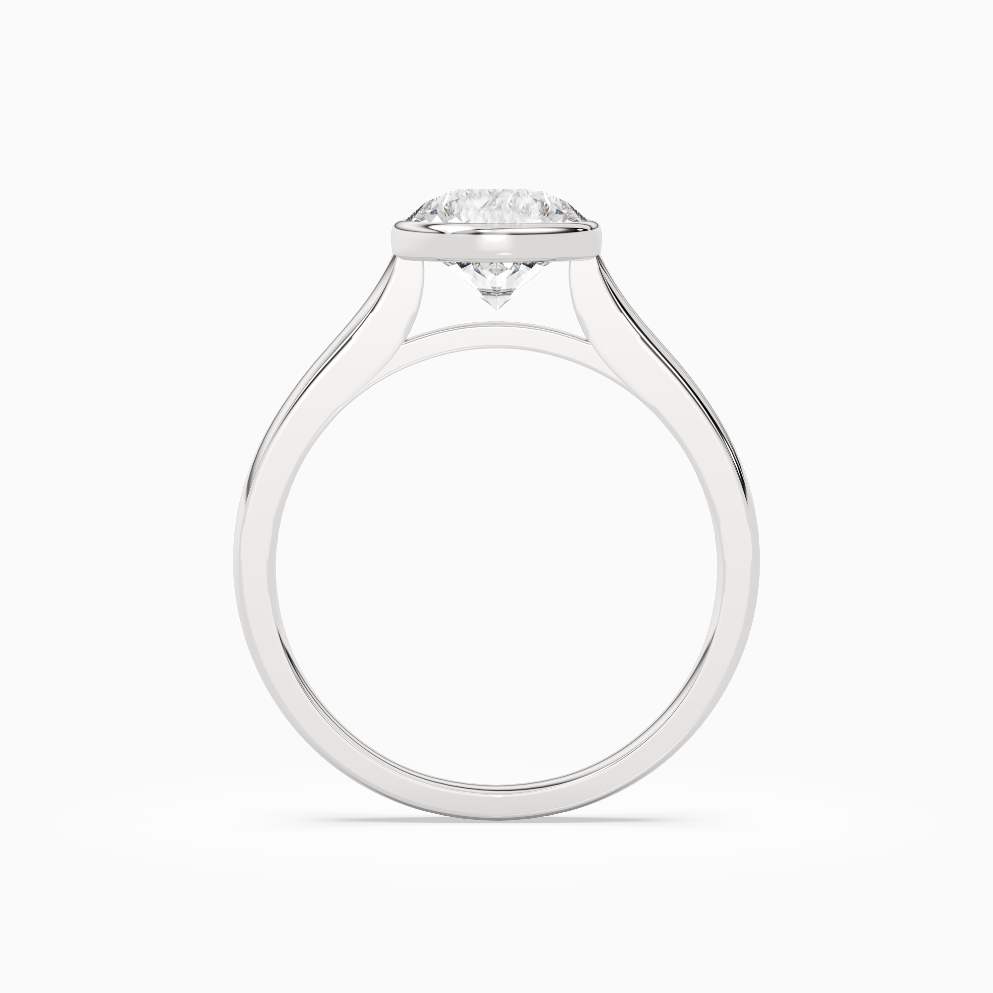 Round Medium Tapered Bezel Solitaire in 18K White Gold side profile