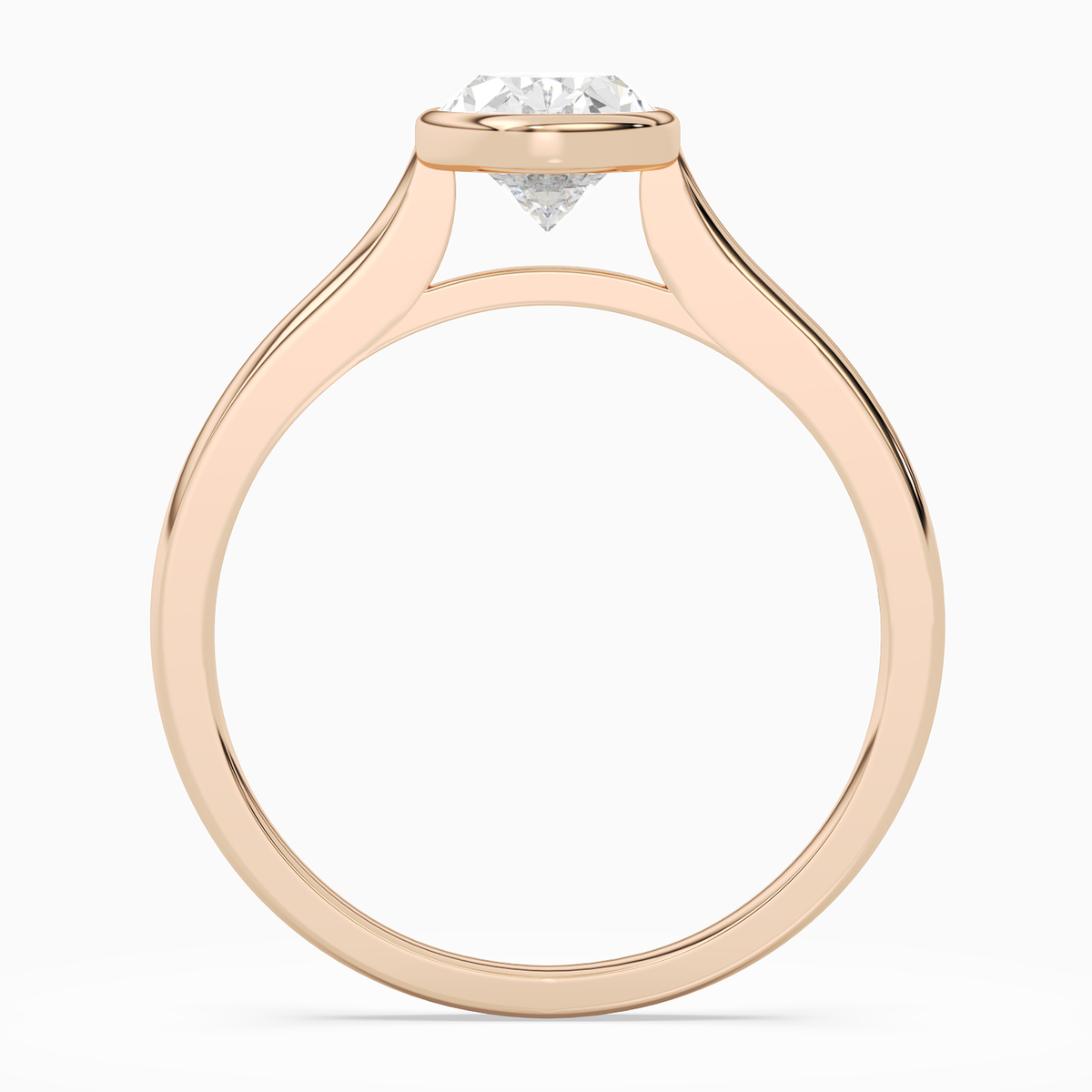 Oval Slim Tapered Bezel Solitaire in 14K Rose Gold side profile