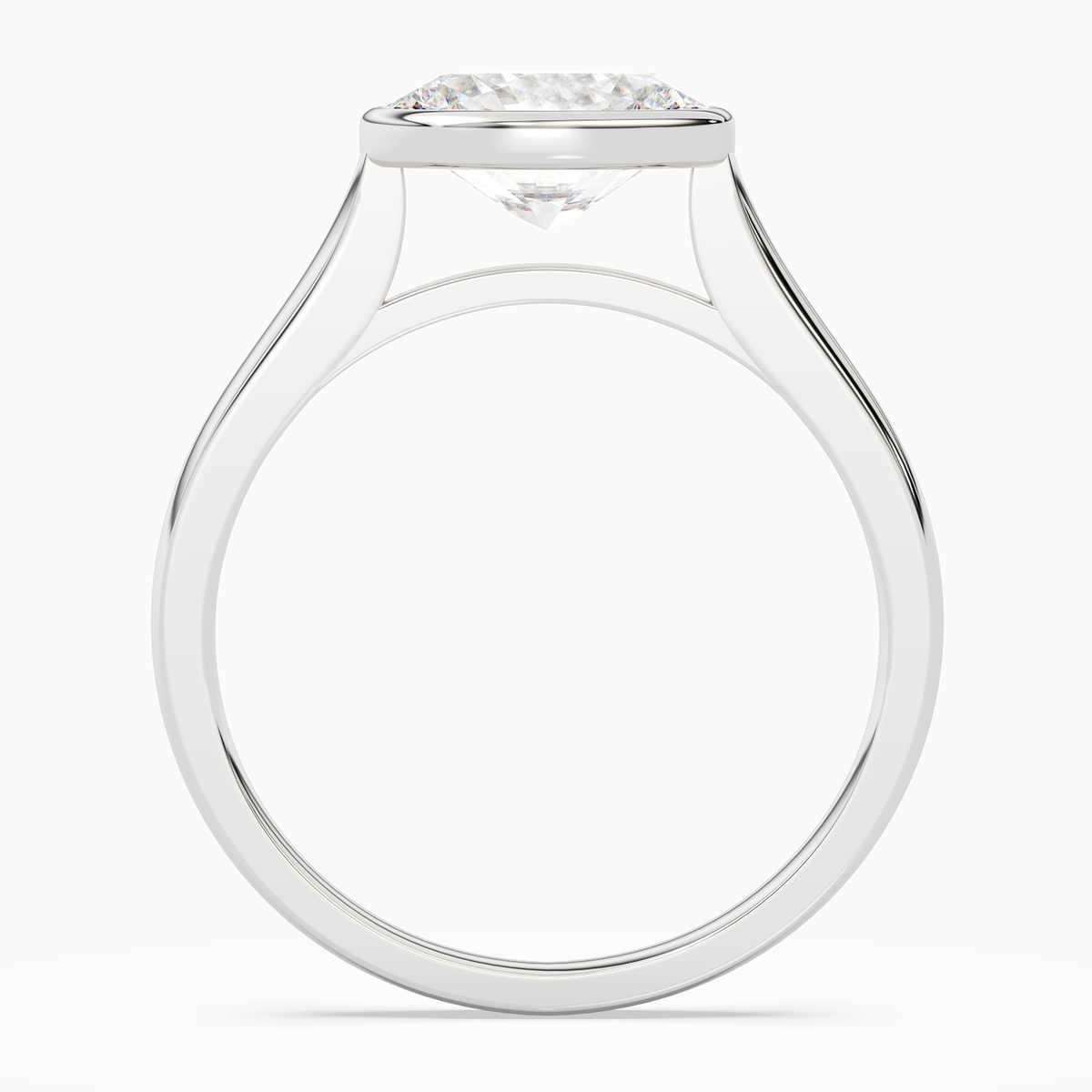 Oval East-West Bezel Solitaire in 14K White Gold side profile