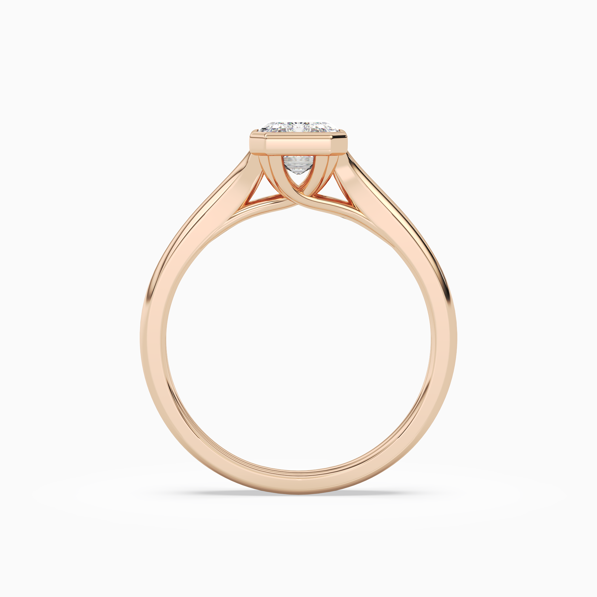Emerald Stacked Band Bezel Solitaire in 14K Rose Gold side profile