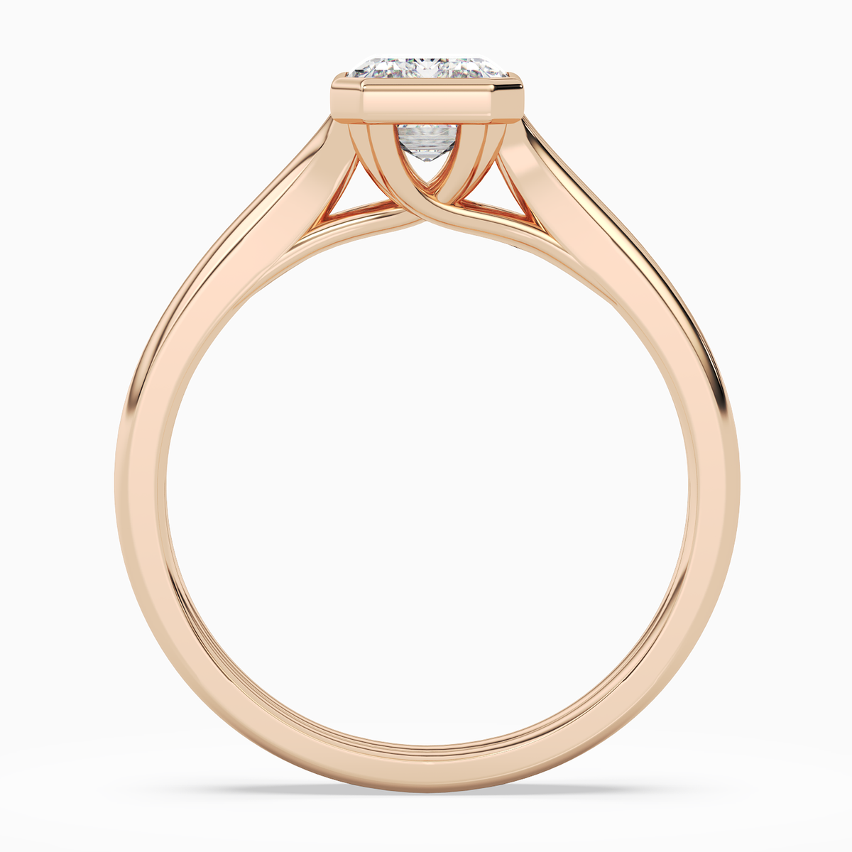 Emerald Stacked Band Bezel Solitaire in 14K Rose Gold side profile