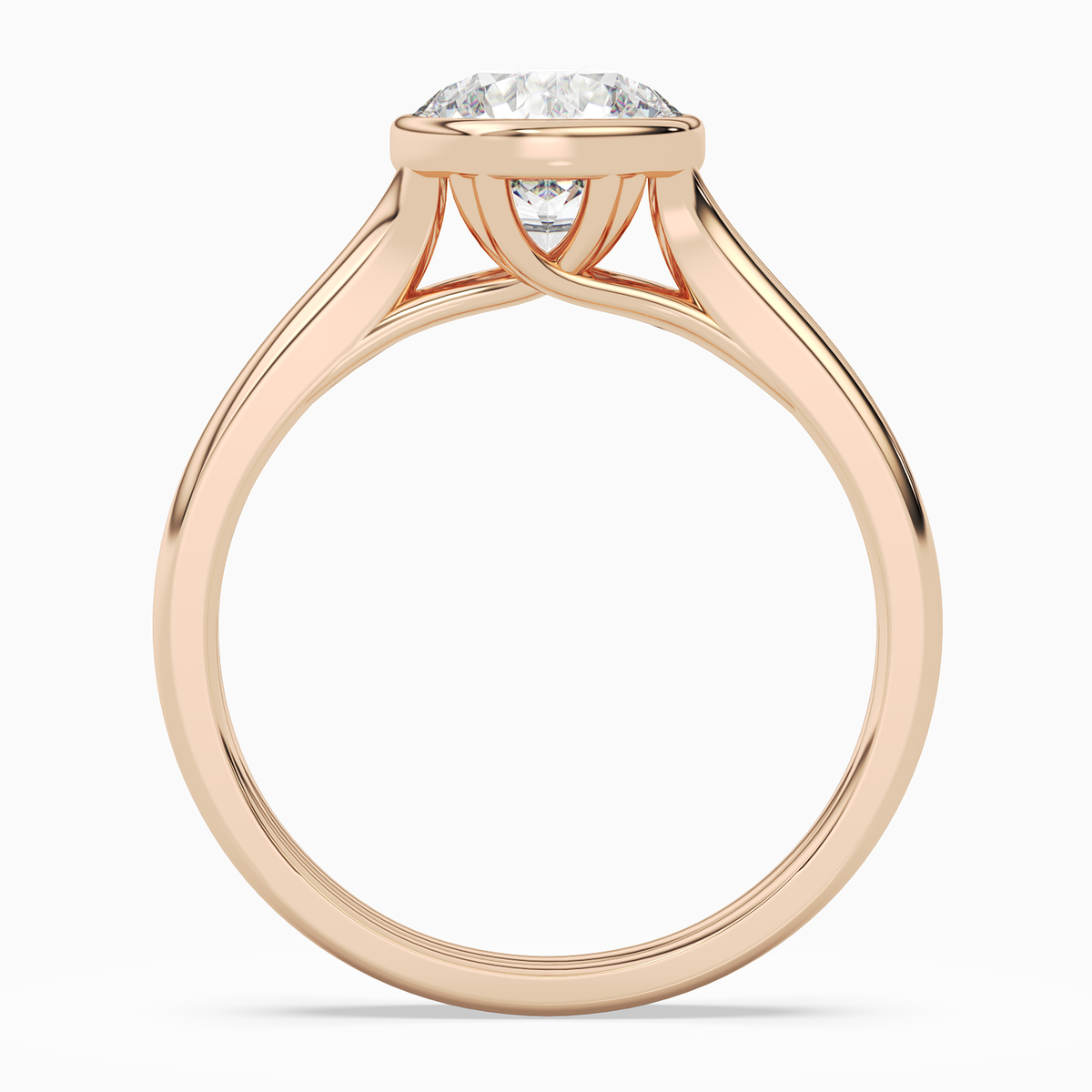 Round Stacked Band Bezel Solitaire in 14K Rose Gold side profile
