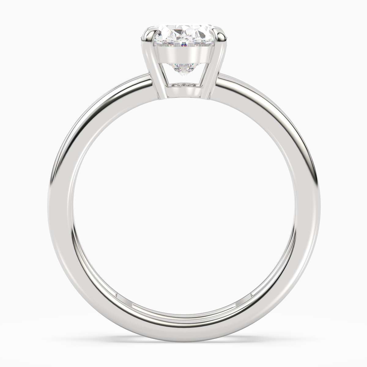 Oval Open Double Shank Solitaire in 14K White Gold side profile