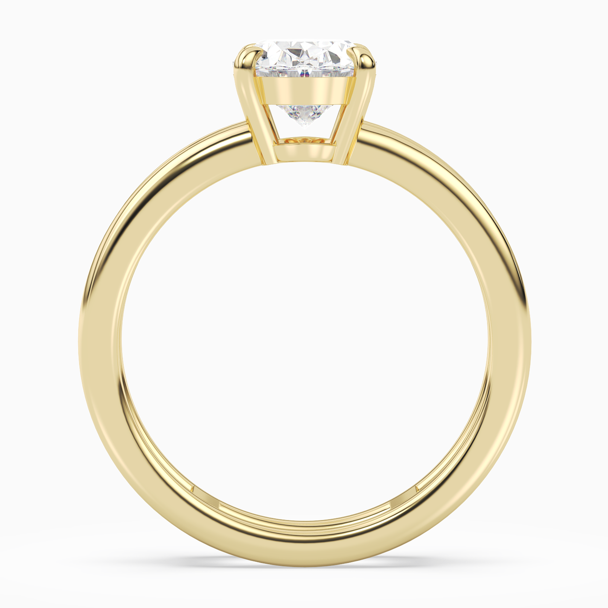Oval Open Double Shank Solitaire in 18K Yellow Gold side profile