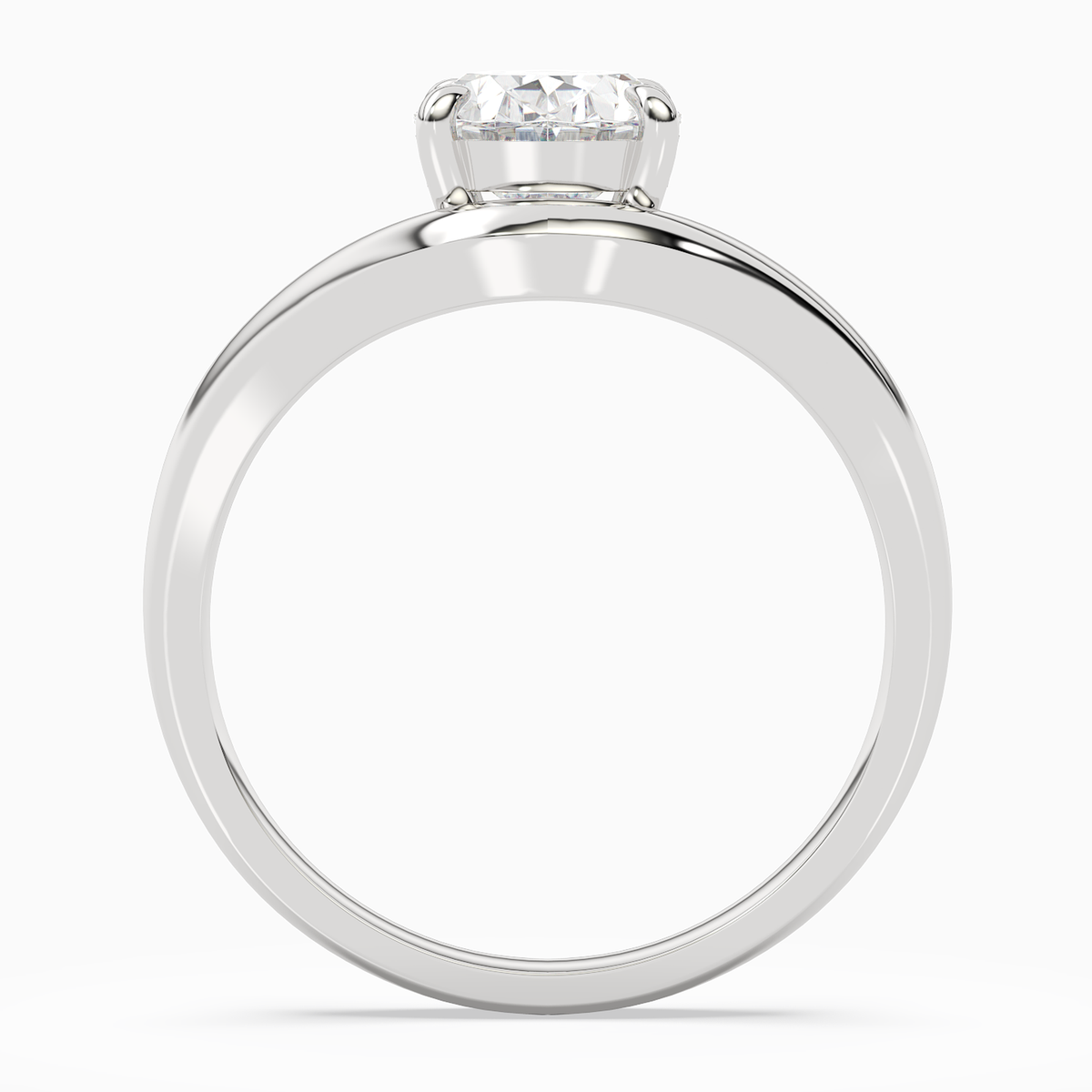 Oval V-Frame Solitaire in 14K White Gold side profile