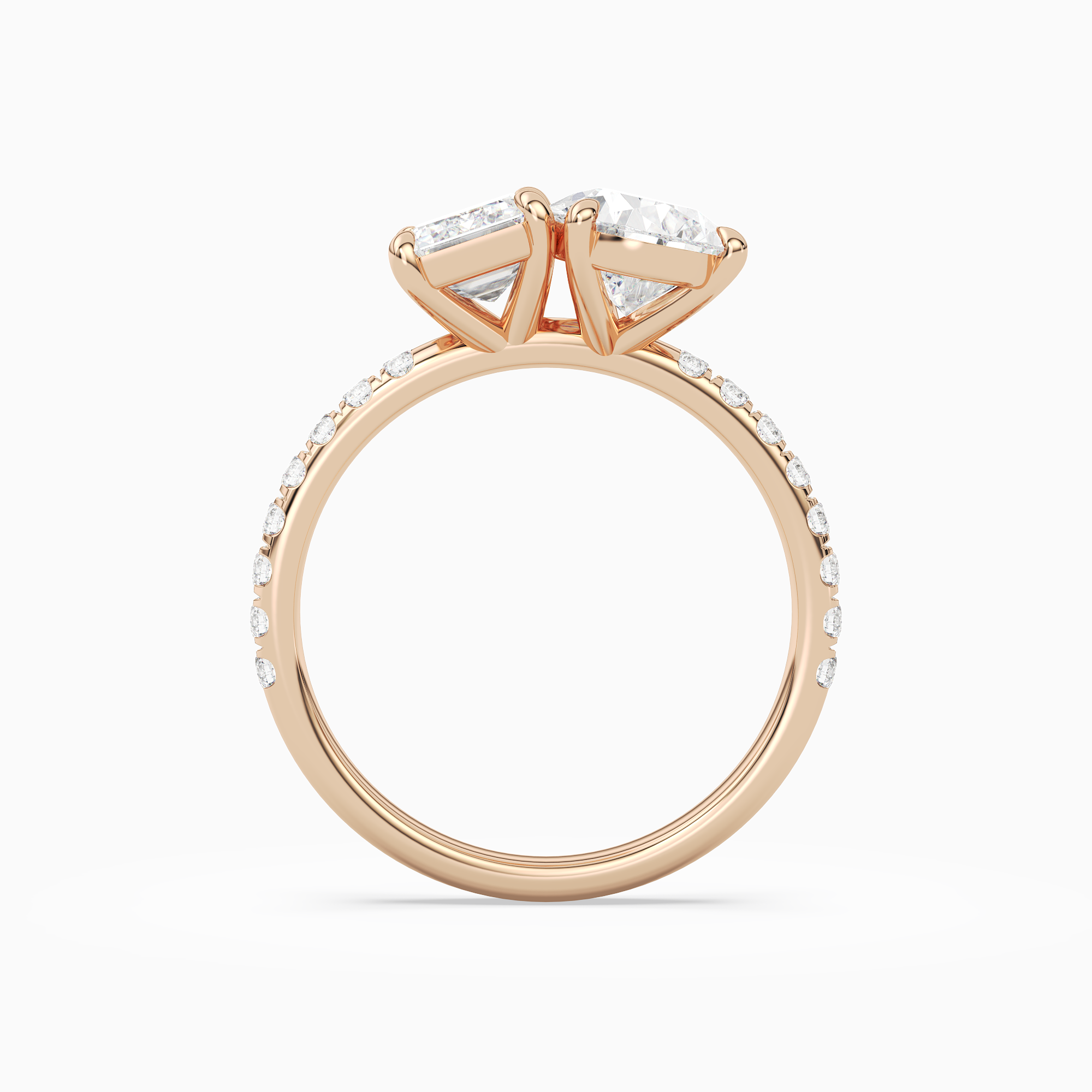 Emerald & Pear Accented Toi Et Moi in 14K Rose Gold side profile