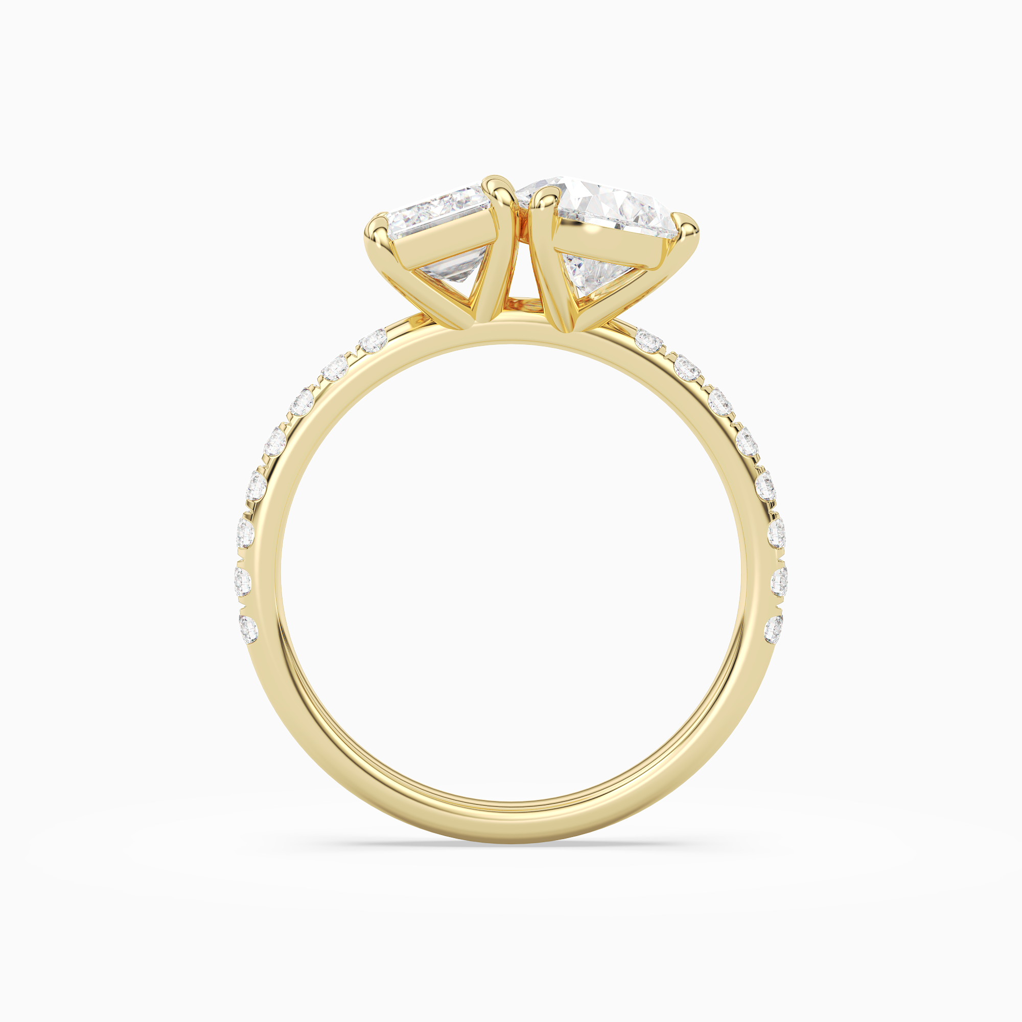 Emerald & Pear Accented Toi Et Moi in 14K Yellow Gold side profile