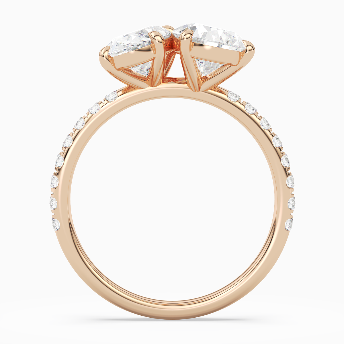 Oval & Pear Accented Toi Et Moi in 14K Rose Gold side profile