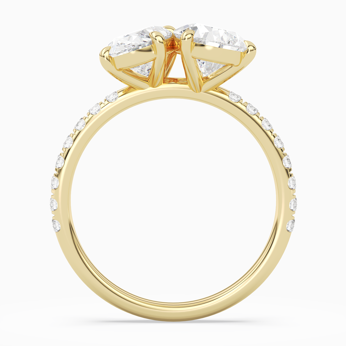Oval & Pear Accented Toi Et Moi in 18K Yellow Gold side profile
