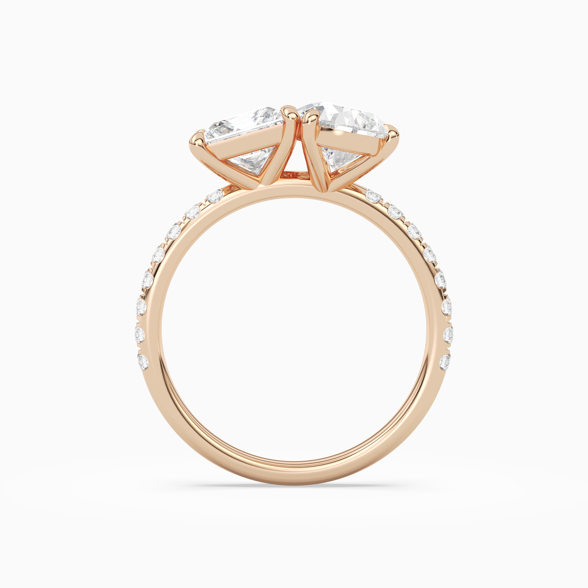 Princess & Pear Accented Toi Et Moi in 14K Rose Gold side profile