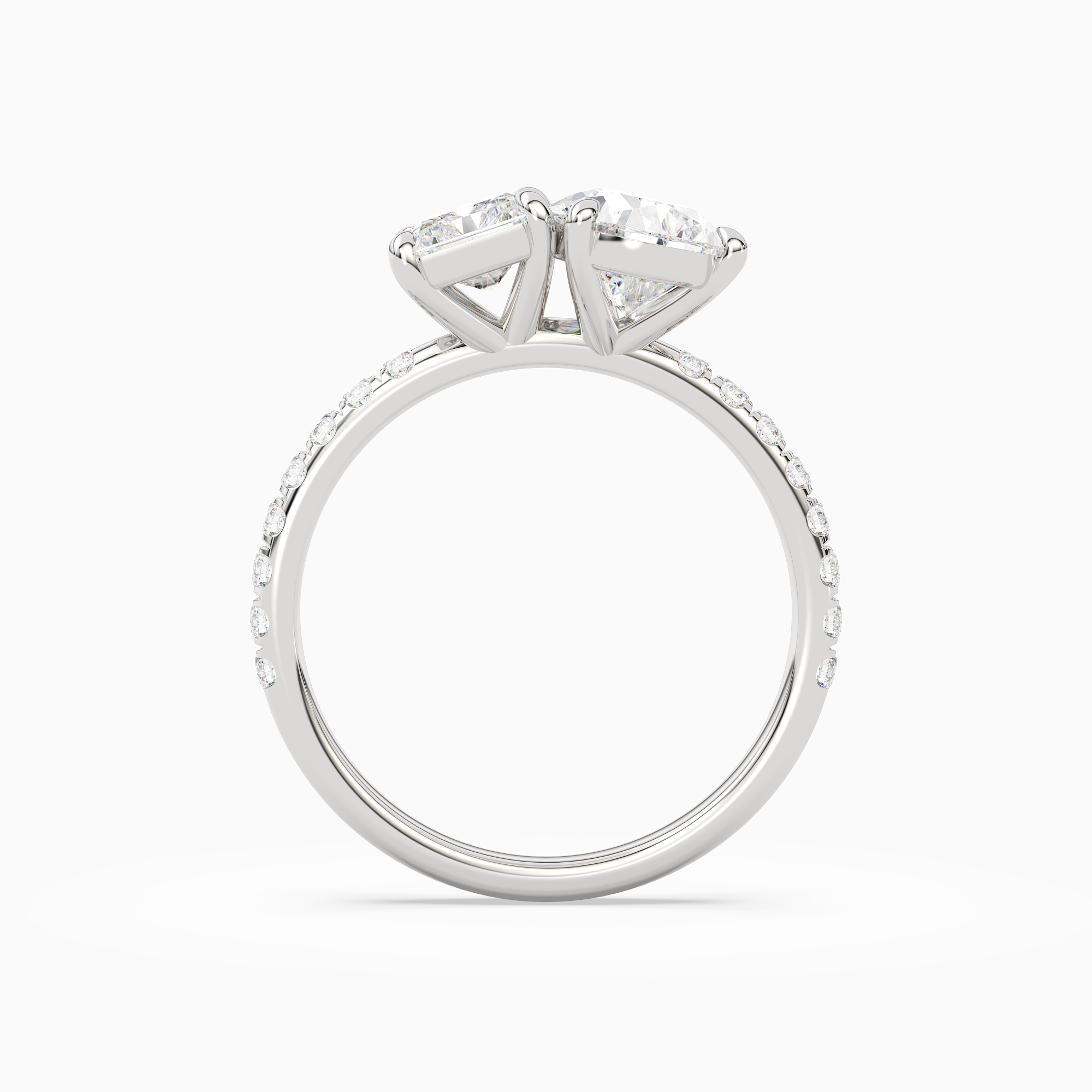 Radiant & Pear Accented Toi Et Moi in 14K White Gold side profile