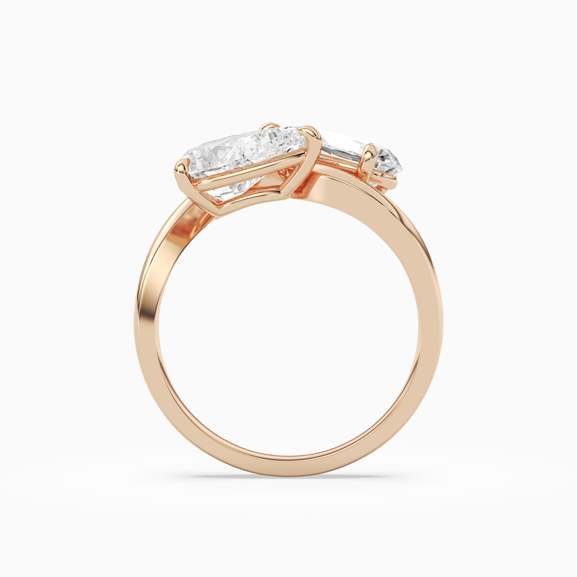 Pear & Pear Crossover Toi Et Moi Plain in 14K Rose Gold side profile