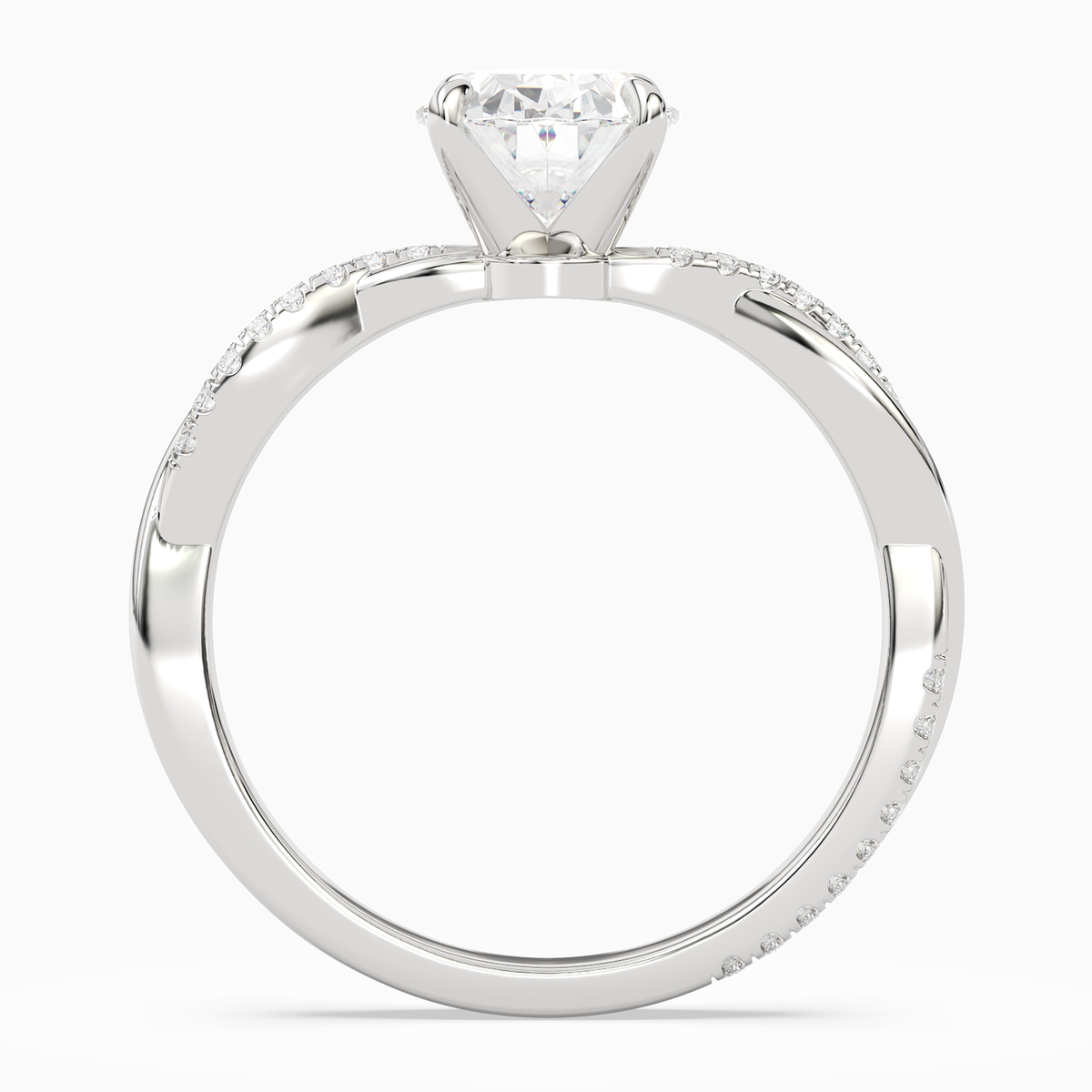 Oval Twisted Vine Accented in 14K White Gold side profile