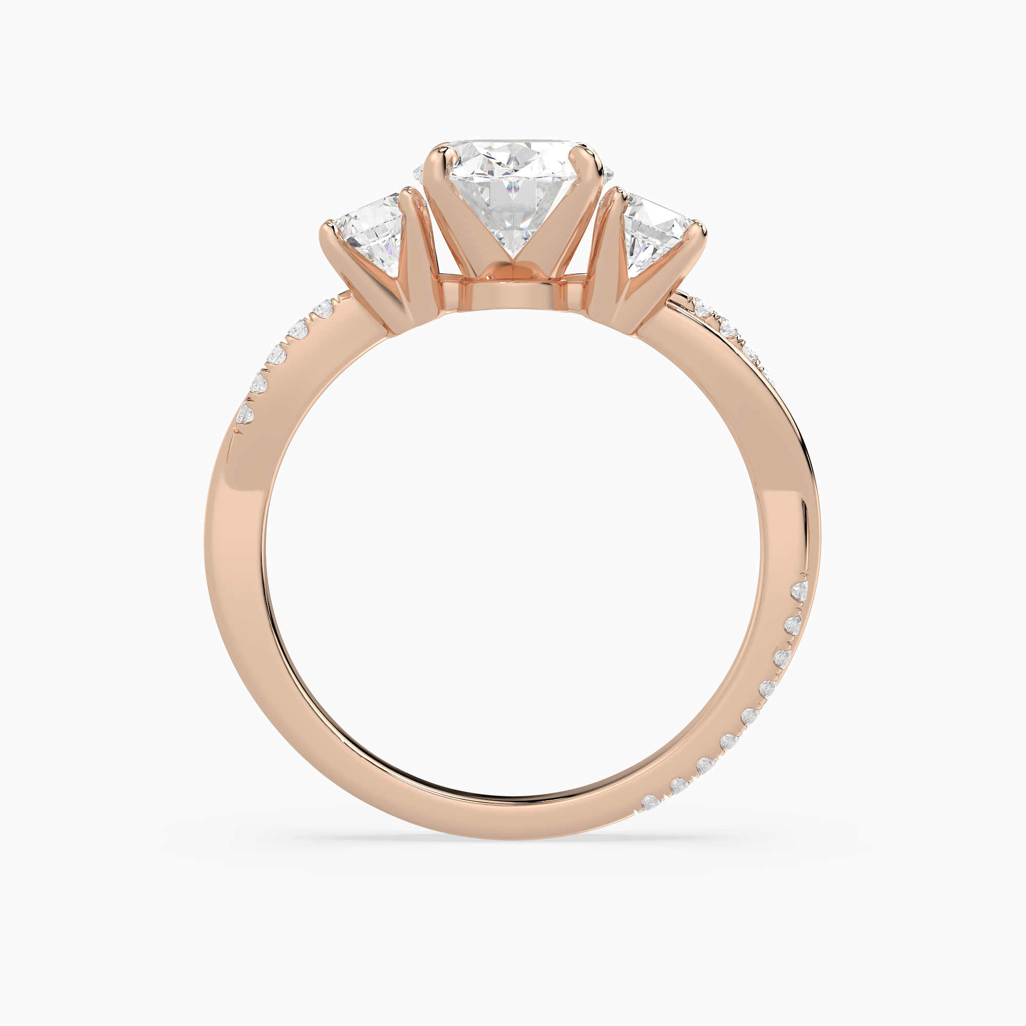 Oval Twisted Vine Three Stone in 14K Rose Gold side profile