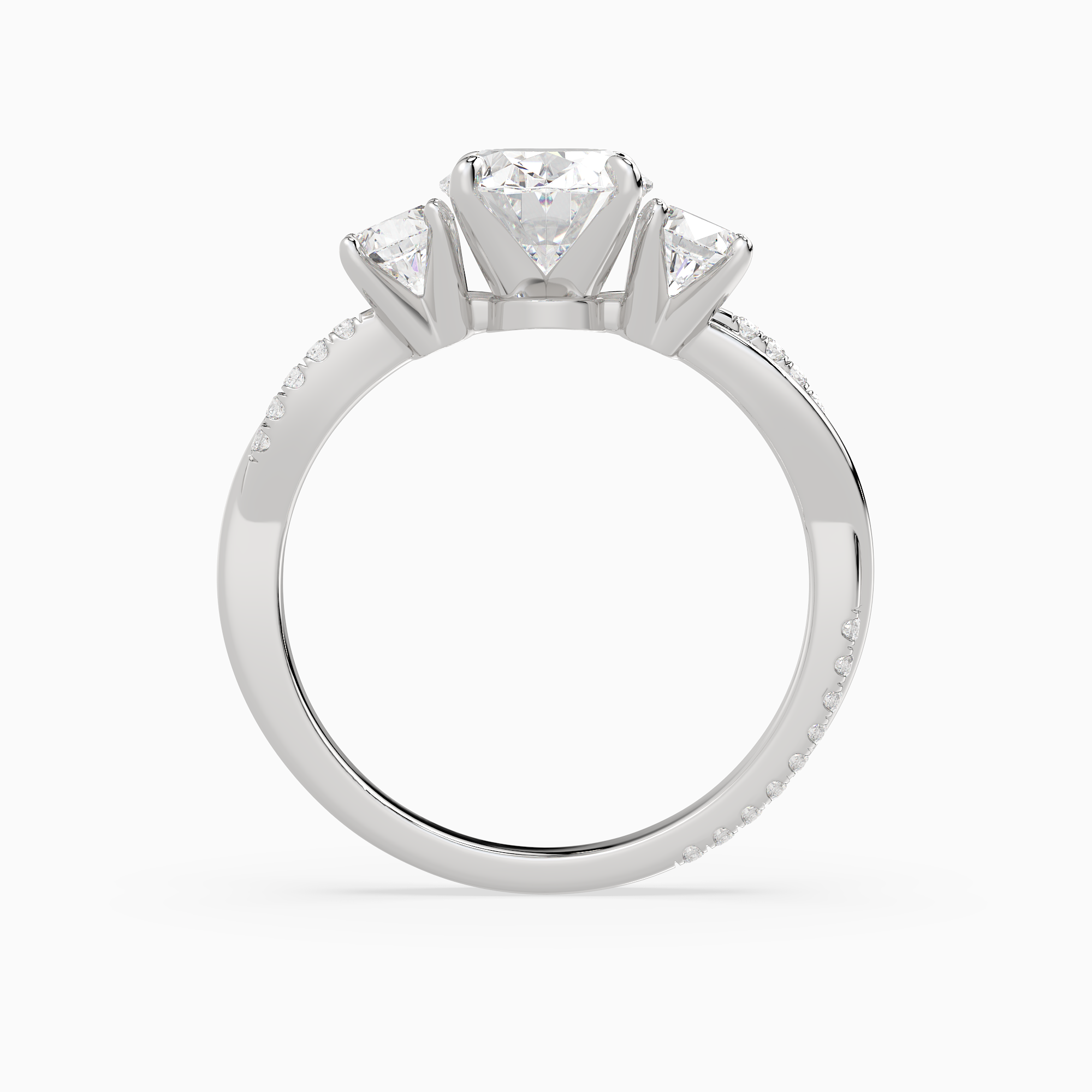 Oval Twisted Vine Three Stone in 18K White Gold side profile